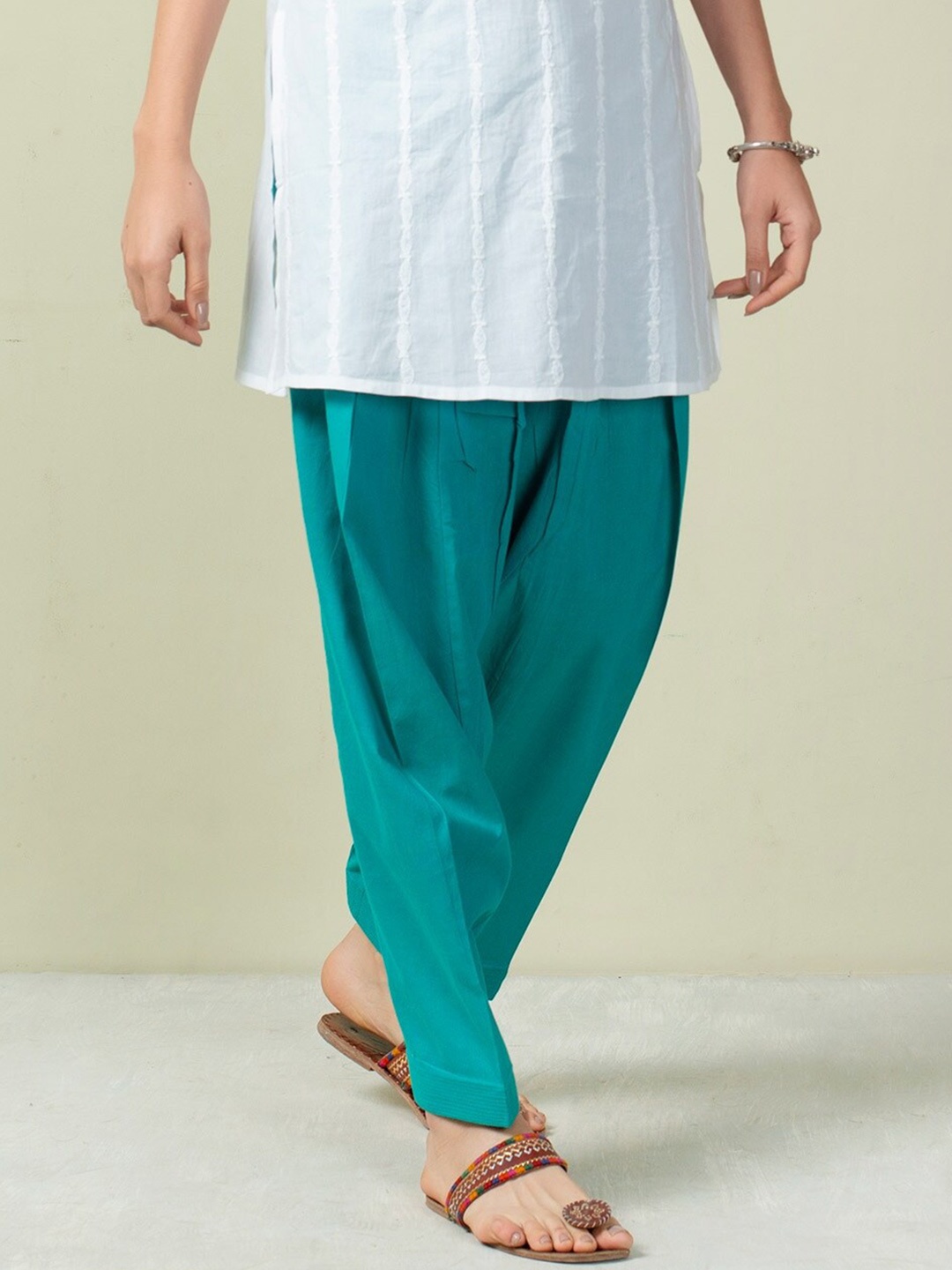 

Fabindia Women Teal Green Regular Fit Cotton Salwar