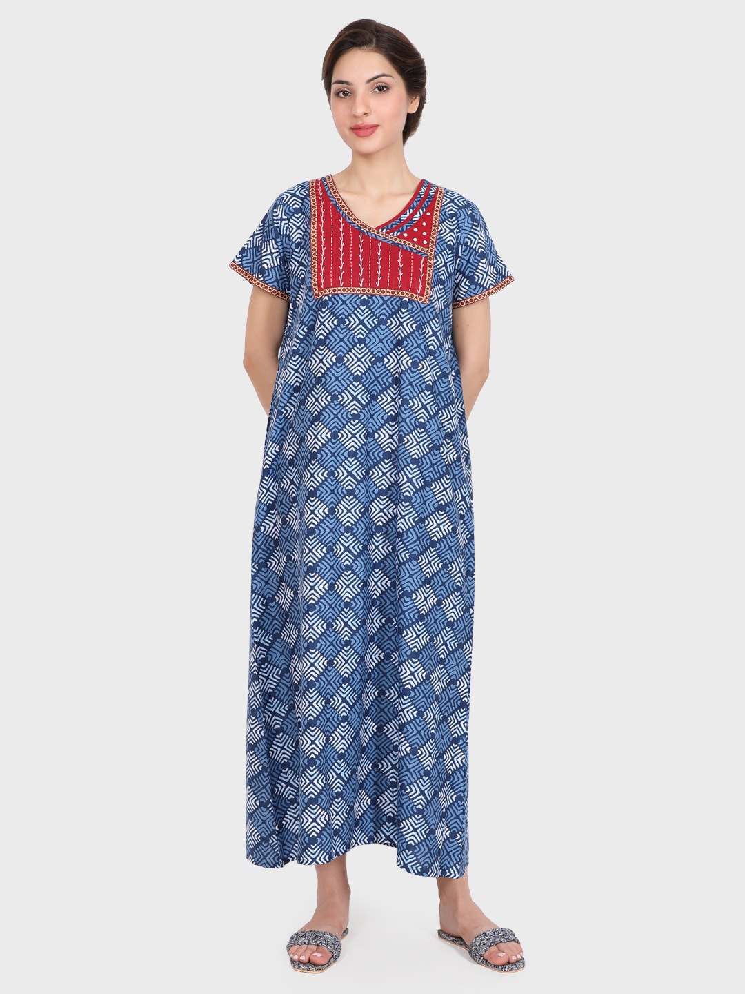 

evolove Blue Checked Maxi Nightdress