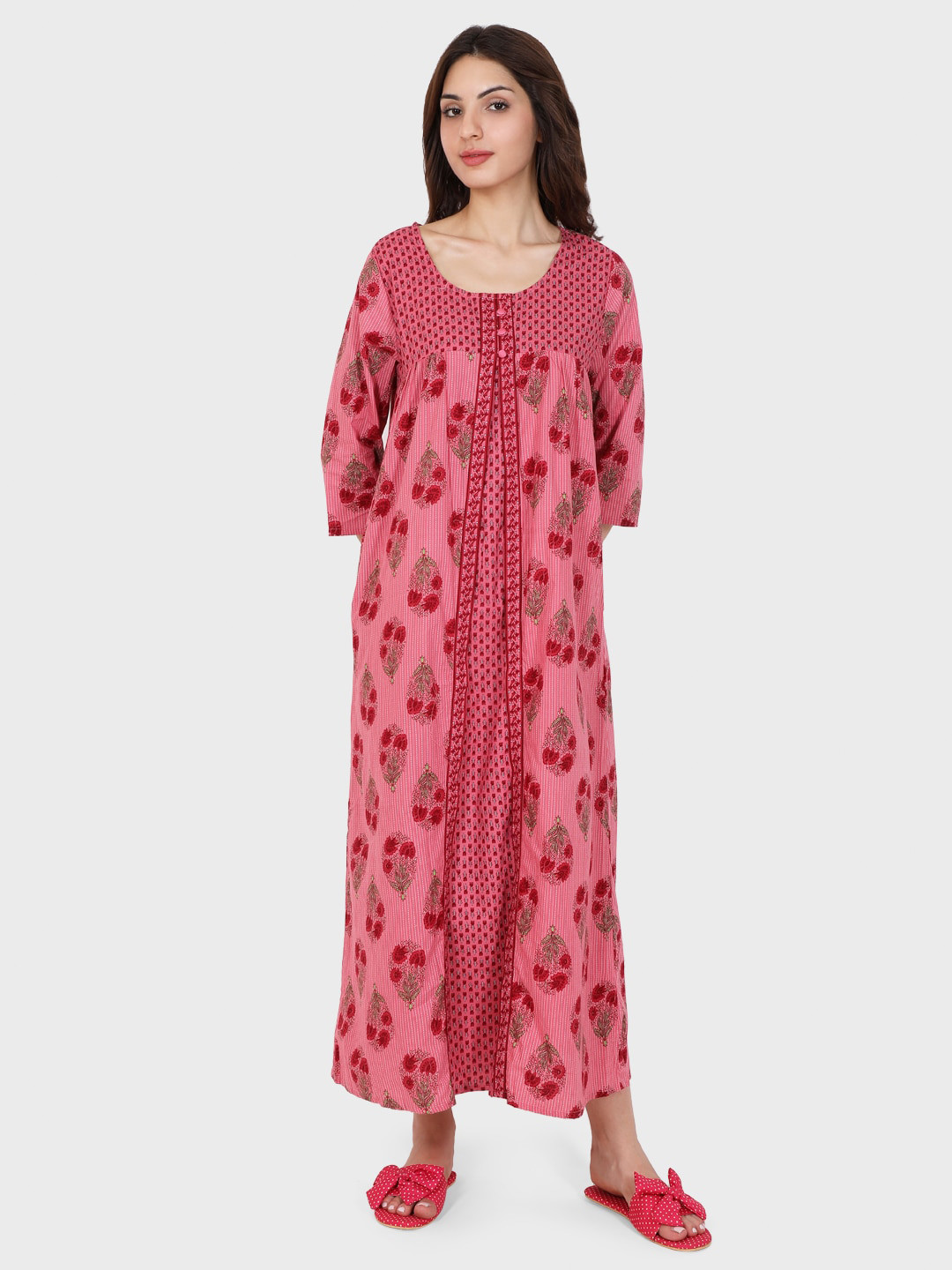 

evolove Peach-Coloured Printed Maxi Nightdress