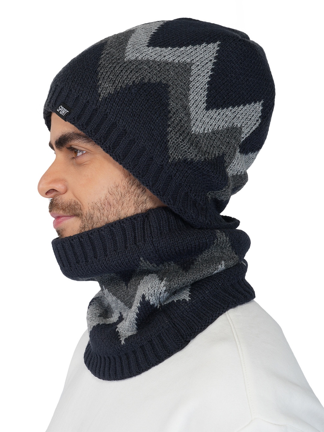 

iSWEVEN Unisex Navy Blue & Grey Colourblocked Beanie