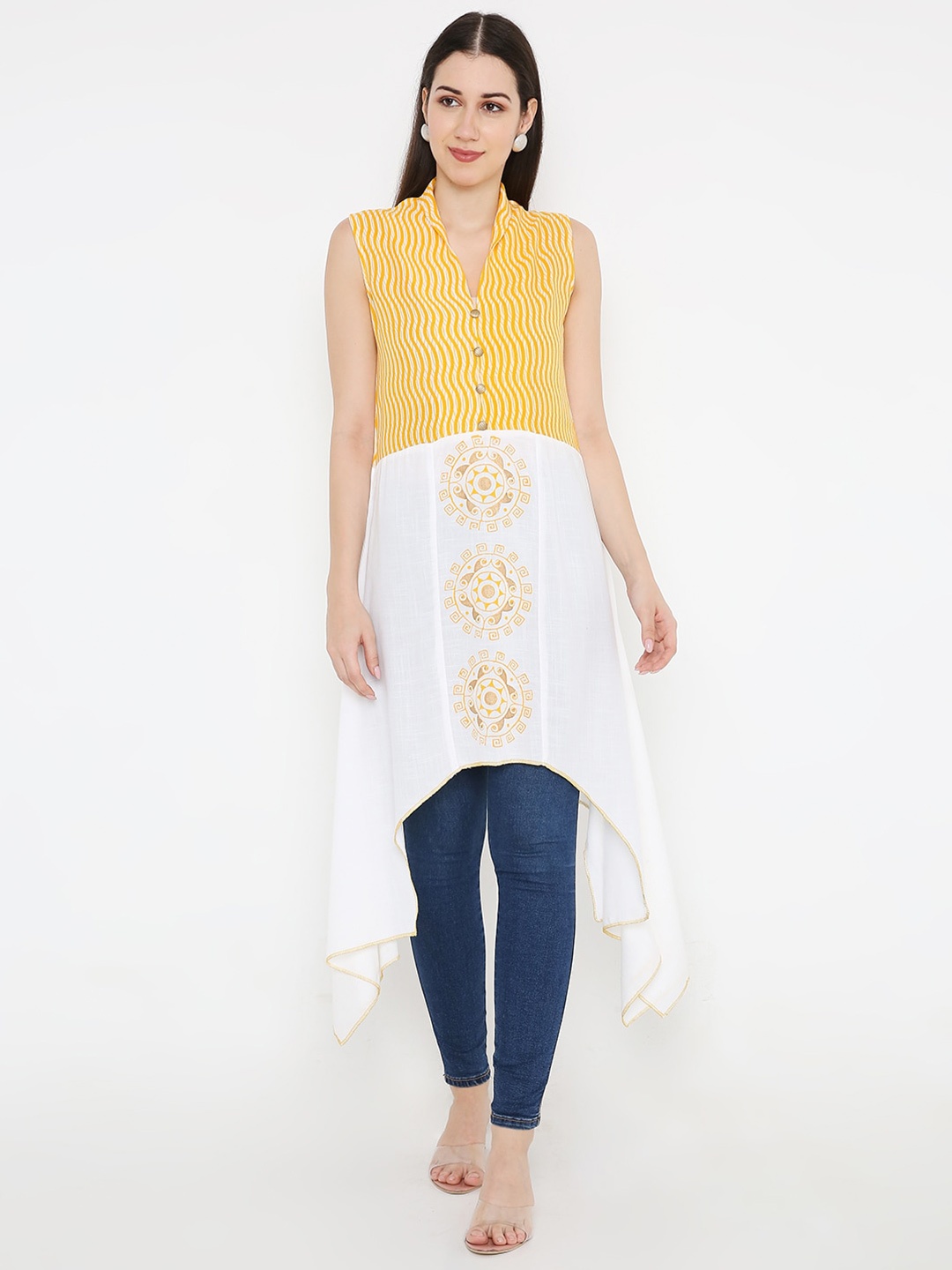 

Peppertree Yellow & White Viscose Rayon Printed Tunic