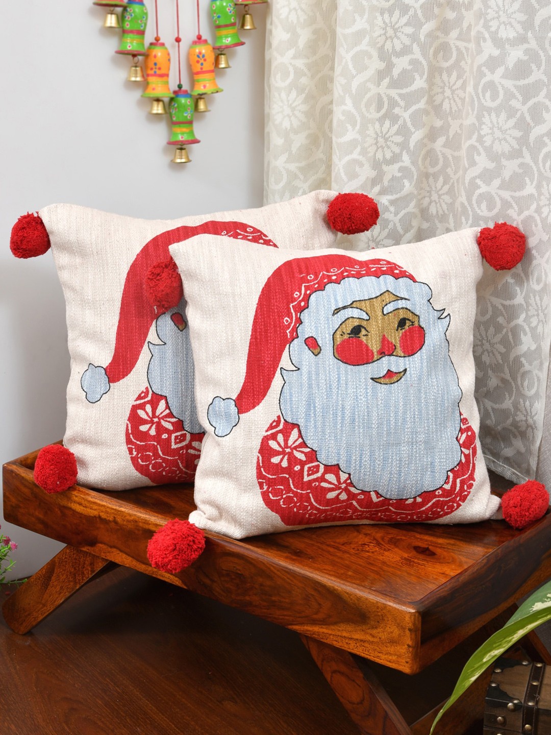 

Gulaab Jaipur Red & Off White Set of 2 Graphic Print Cotton Square Cushion Covers