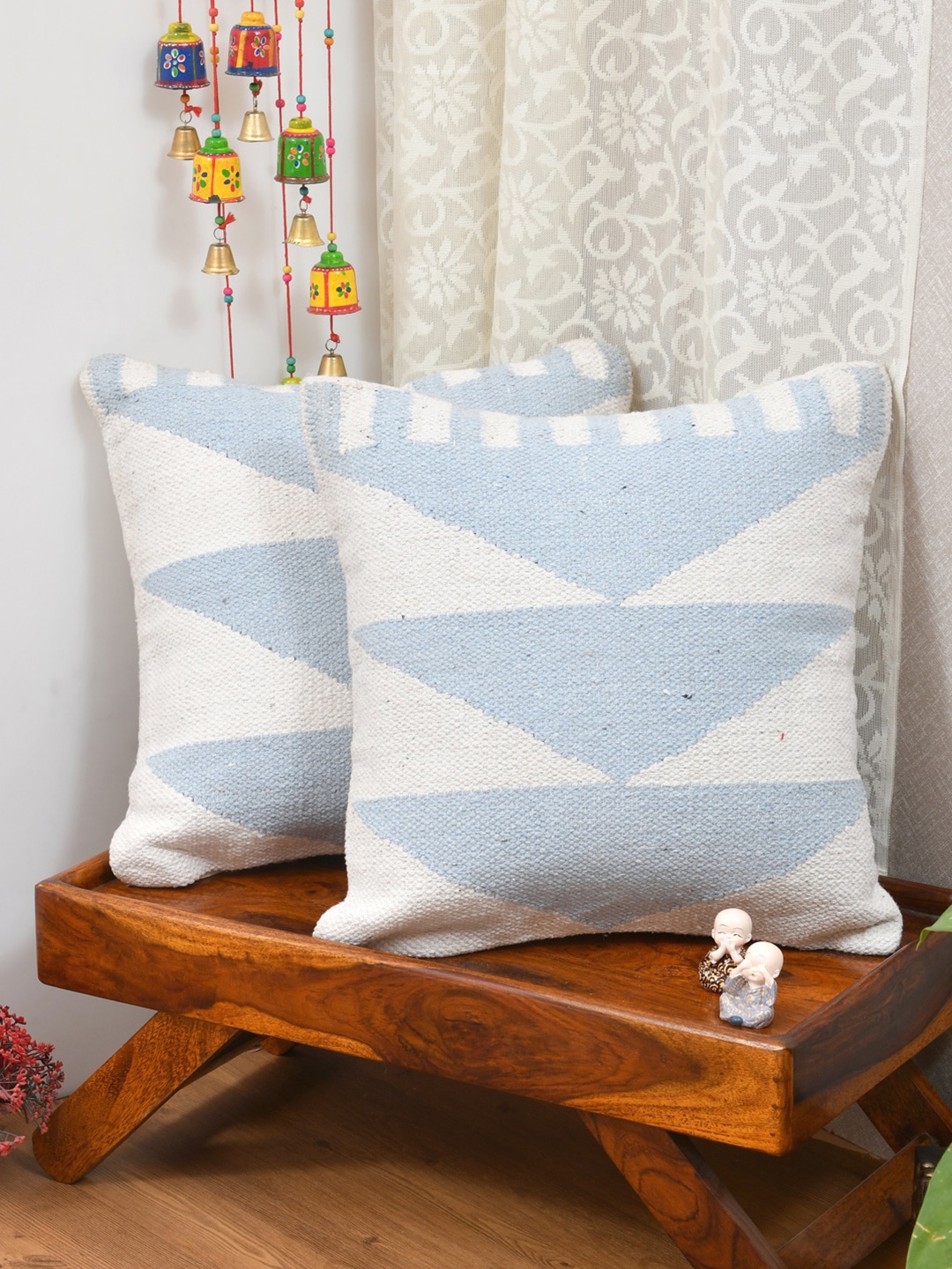 

Gulaab Jaipur Blue & White Set of 2 Geometric Cotton Square Cushion Covers