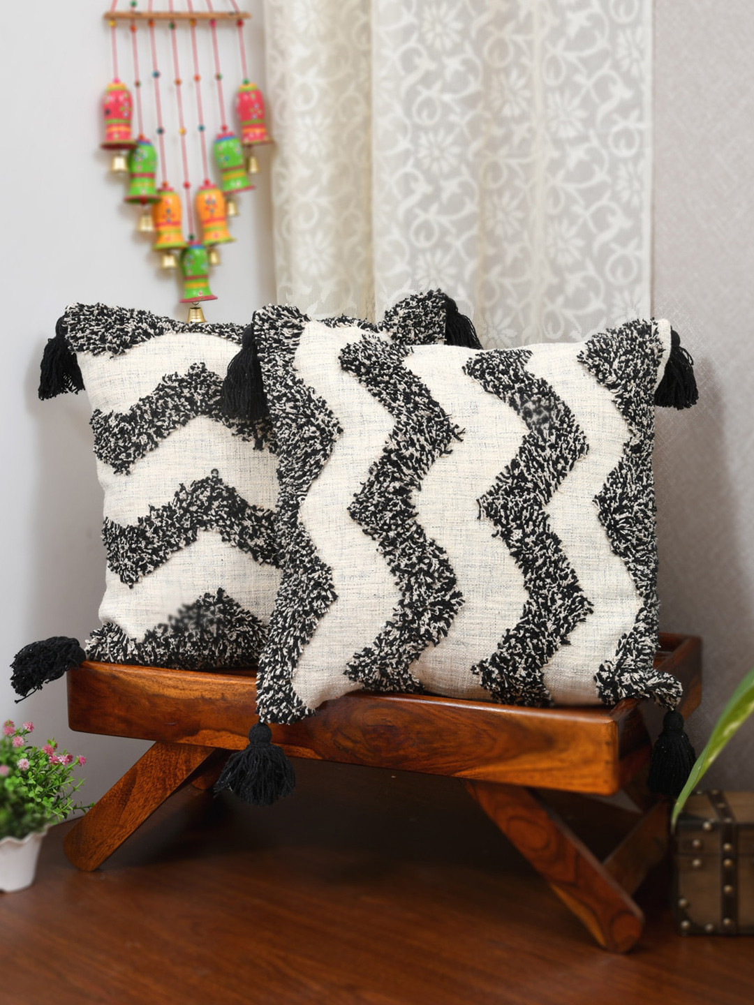 

Gulaab Jaipur Black & White Set of 2 Embroidered Cotton Square Cushion Covers