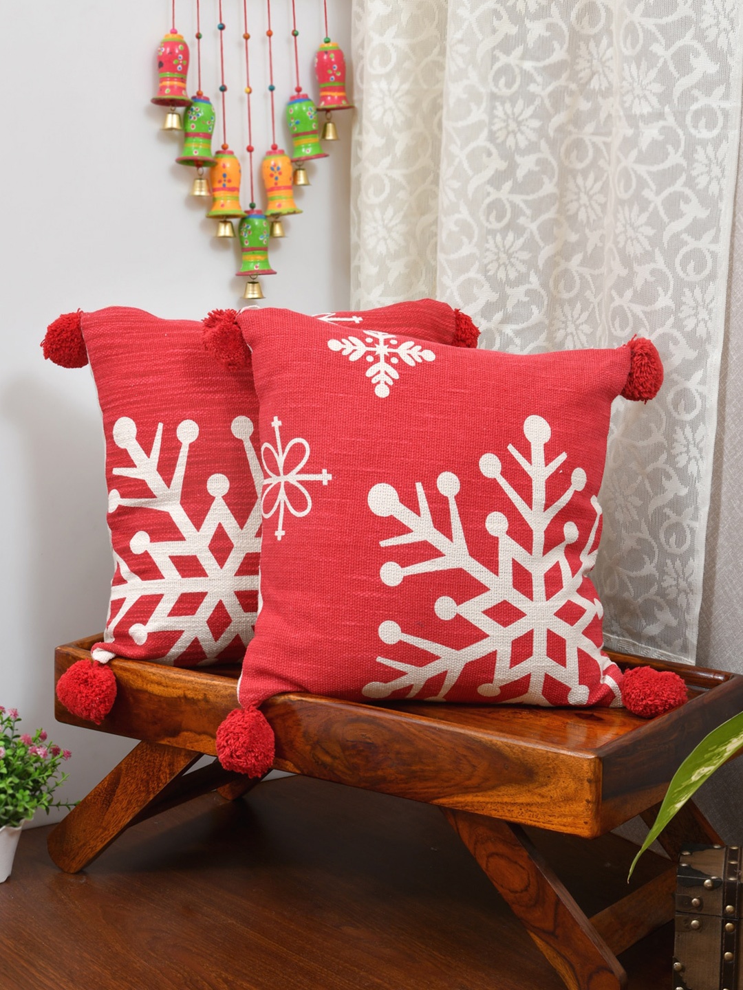 

Gulaab Jaipur Red & White Set of 2 Geometric Cotton Square Cushion Covers