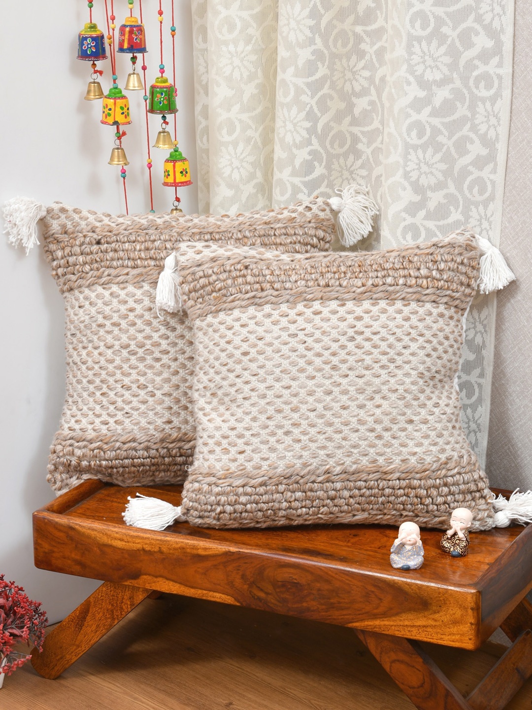 

Gulaab Jaipur Beige & Off White Set of 2 Self Design Cotton Square Cushion Covers