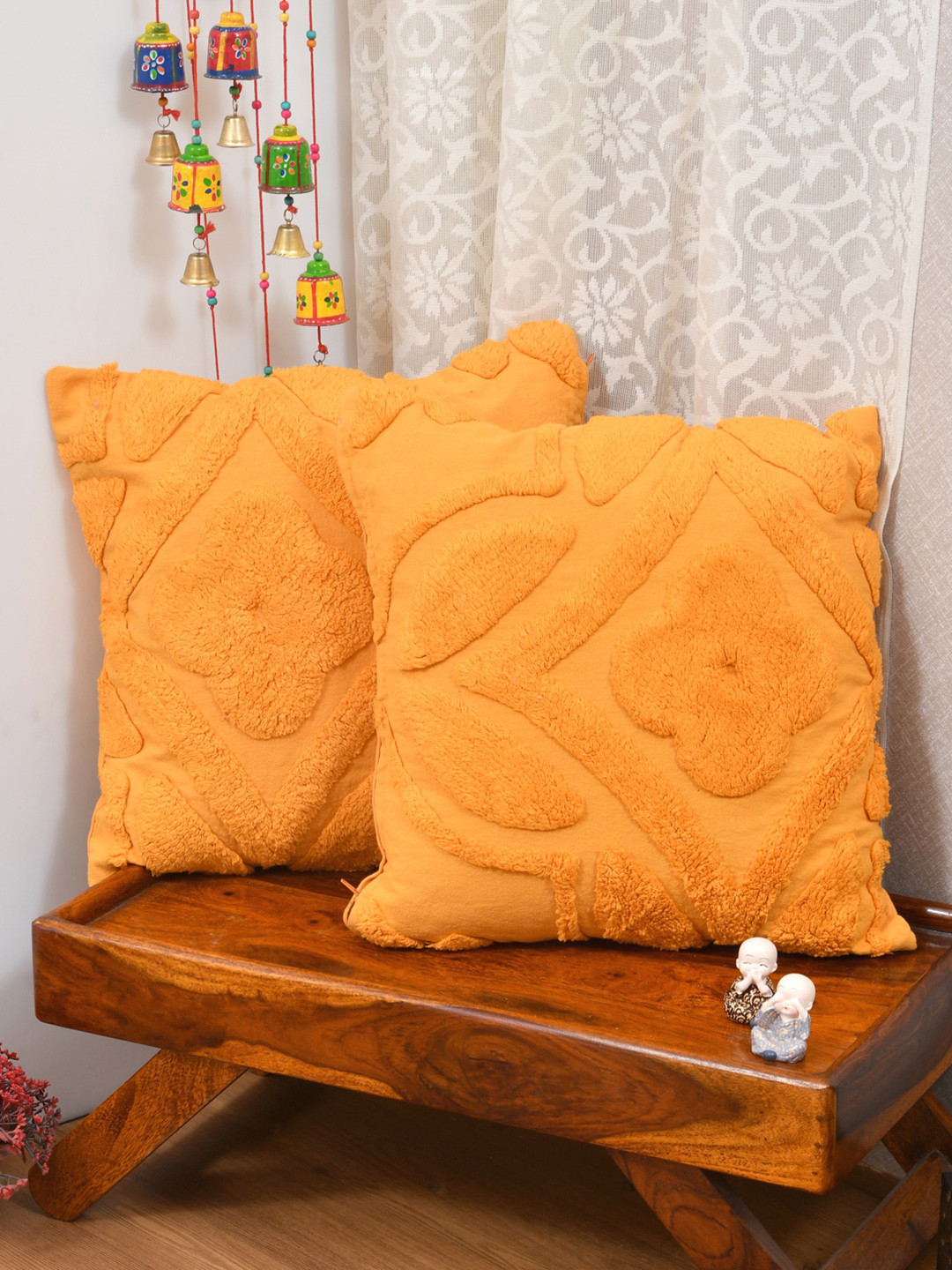 

Gulaab Jaipur Yellow Set of 2 Square Self Design Cotton Cushion Covers