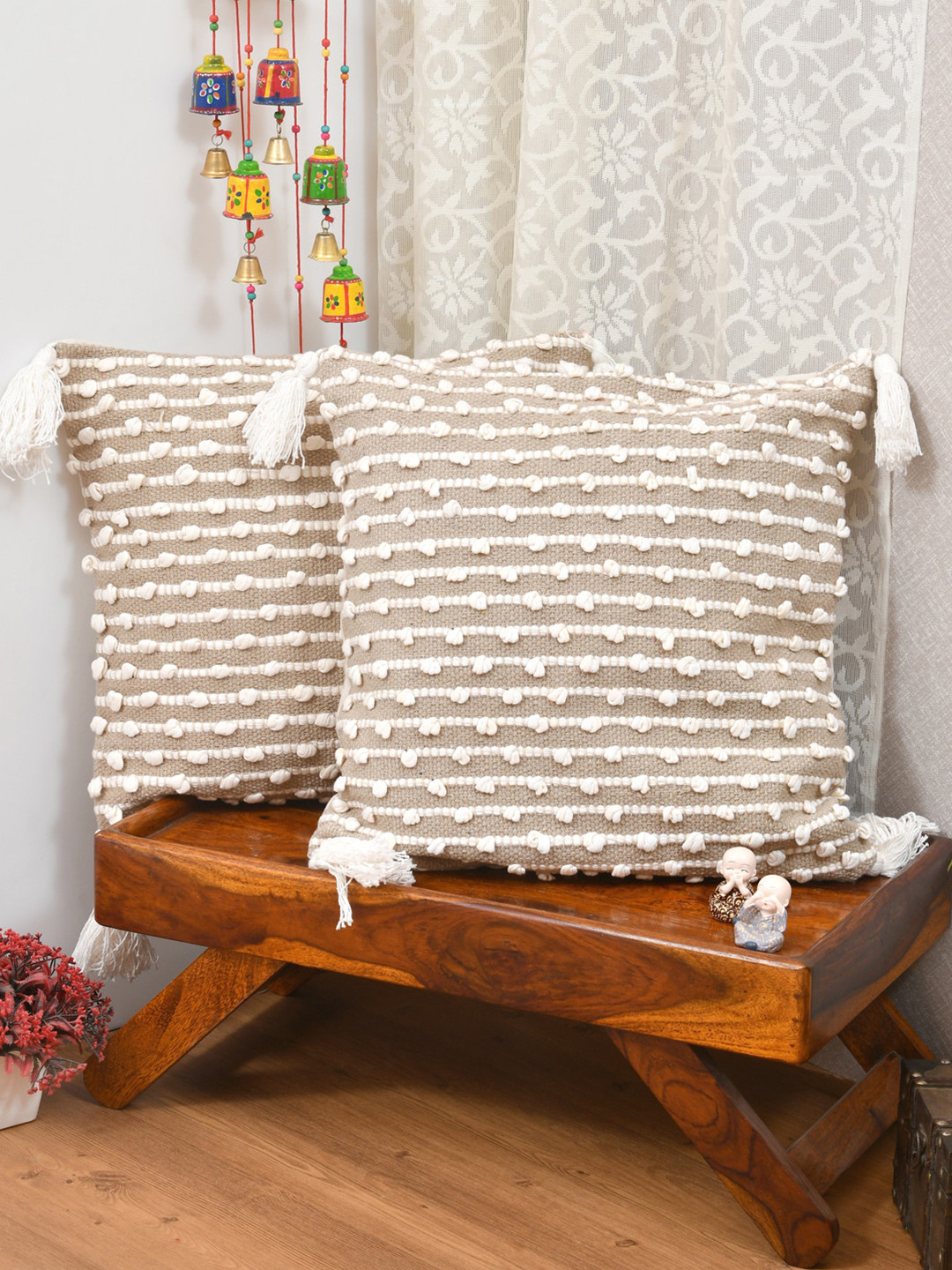 

Gulaab Jaipur Beige & White Set of 2 Square Self Design Cotton Cushion Covers