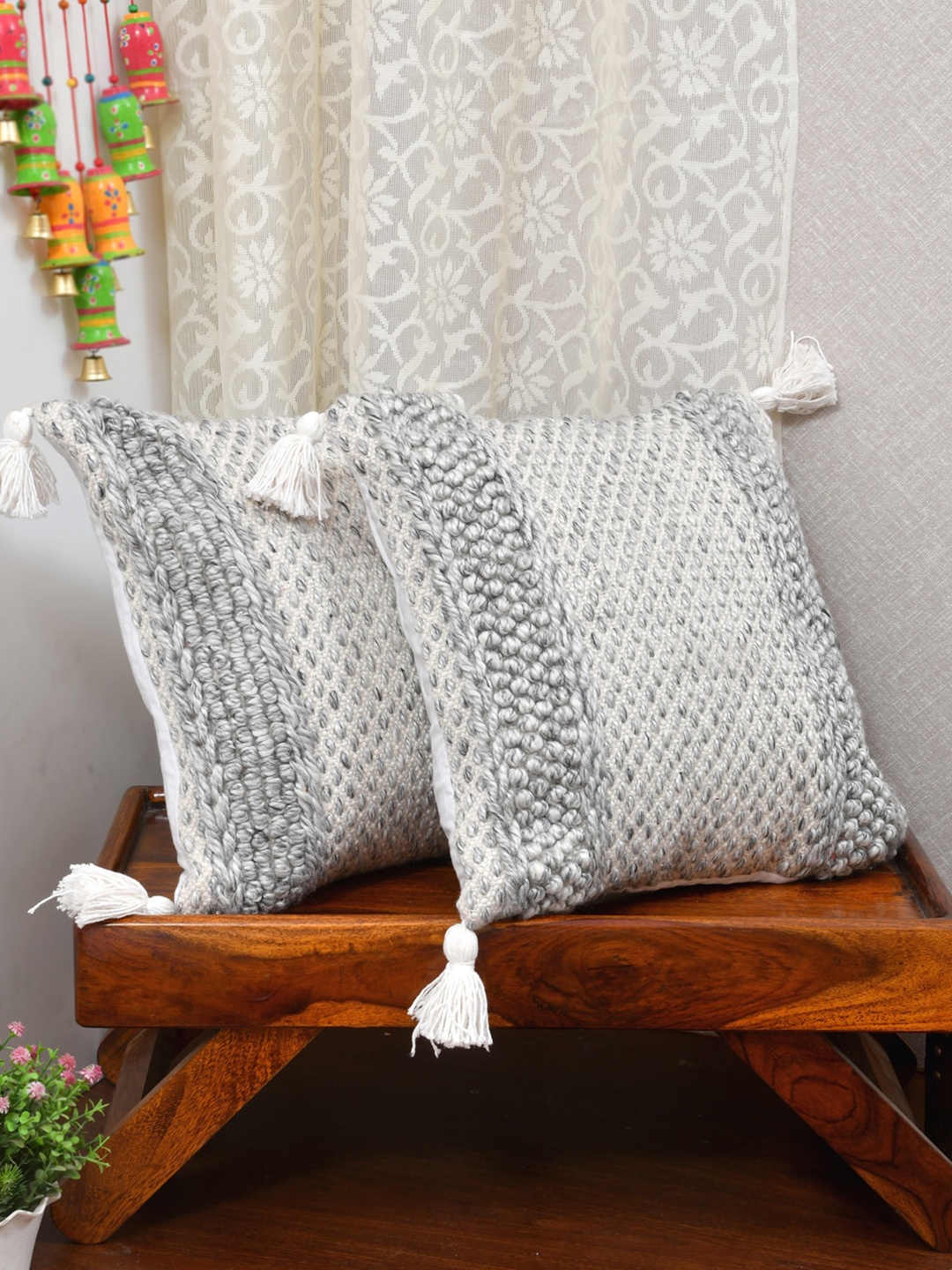 

Gulaab Jaipur Grey & White Set of 2 Square Self Design Cotton Cushion Covers