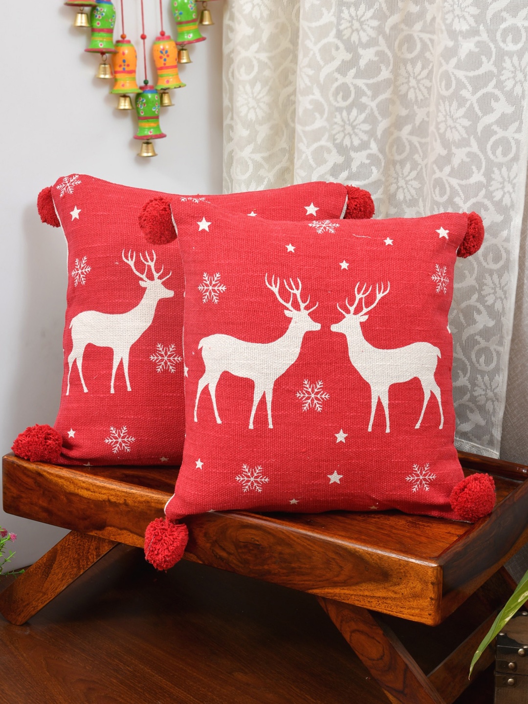 

Gulaab Jaipur Red & Beige Set of 2 Ethnic Motifs Cotton Square Cushion Covers