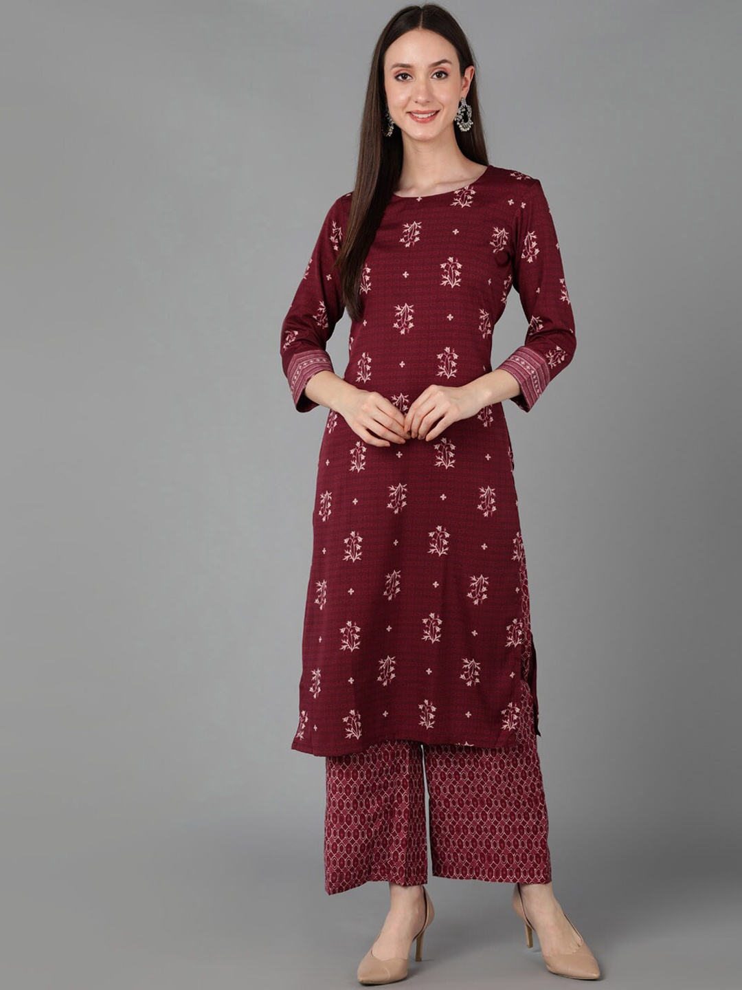 

AHIKA Women Maroon Ethnic Motifs Printed Kurta with Palazzos