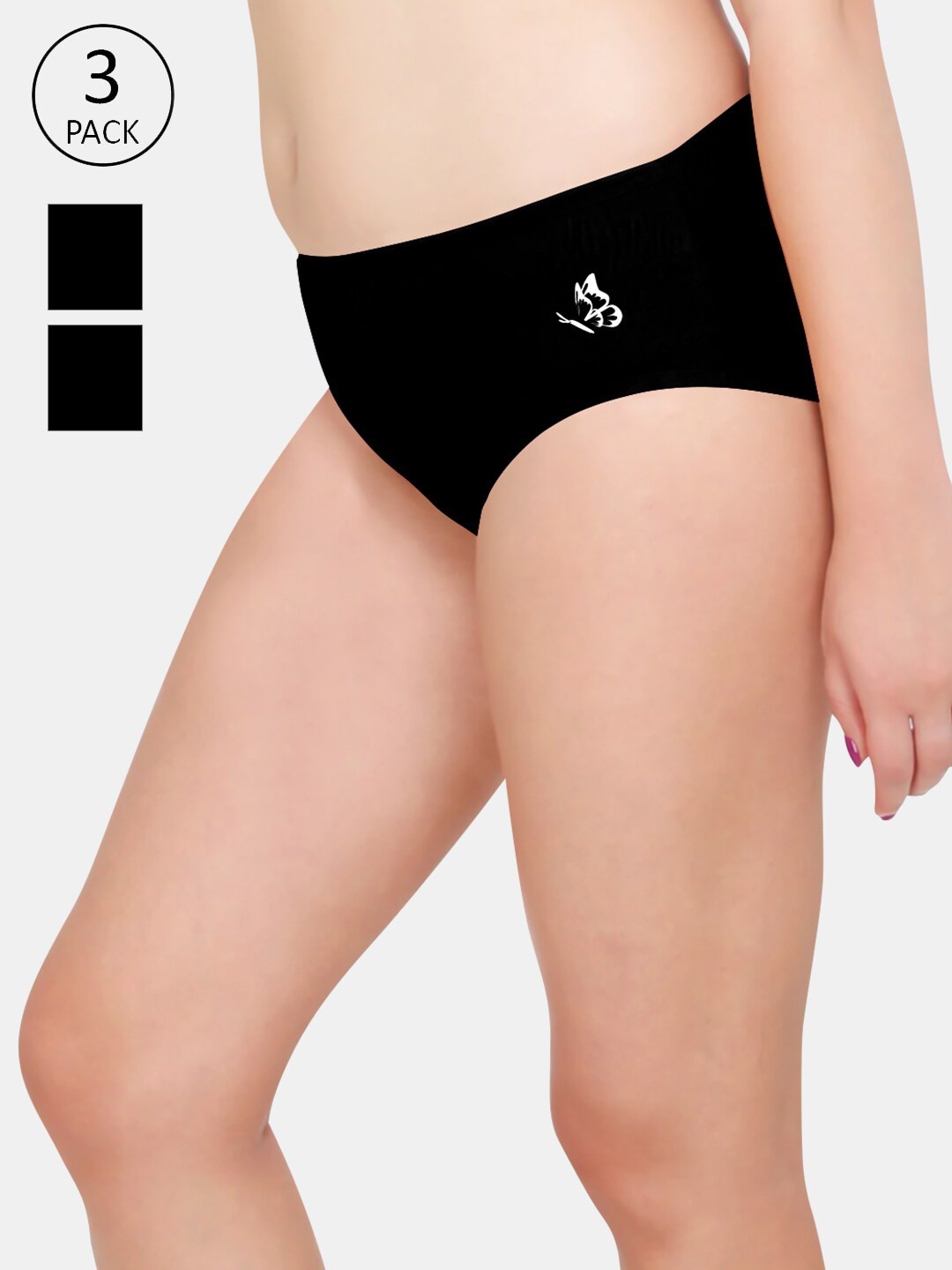 

Kalyani Women Pack Of 3 Black Solid Mid Rise Hipster Briefs