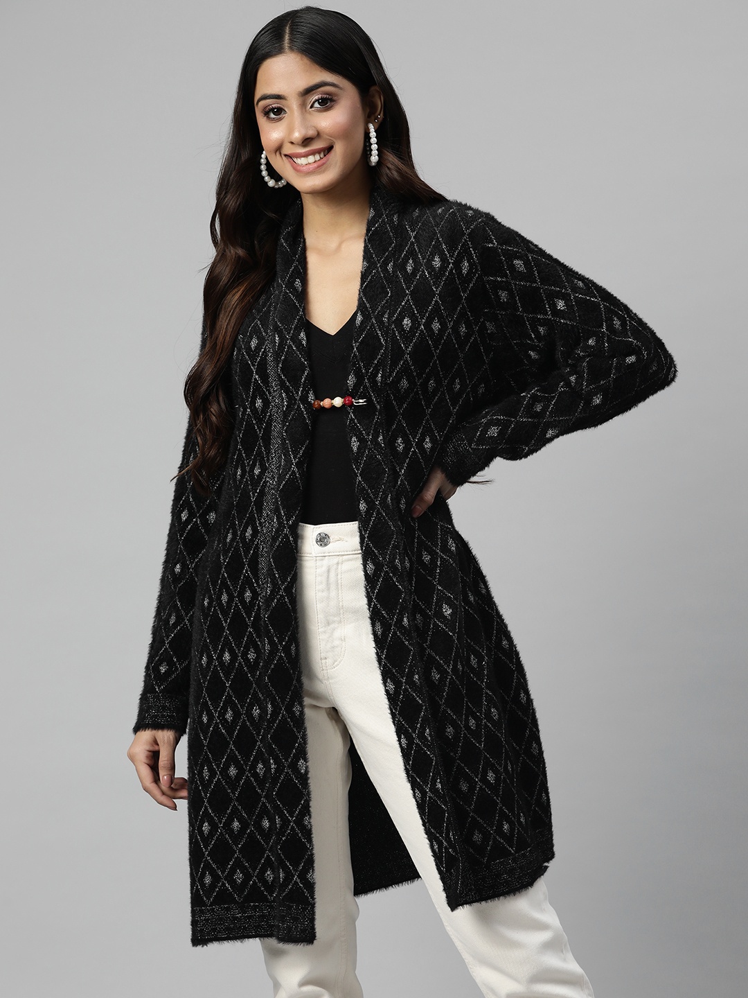 

Pierre Carlo Women Black Printed Longline Sweater
