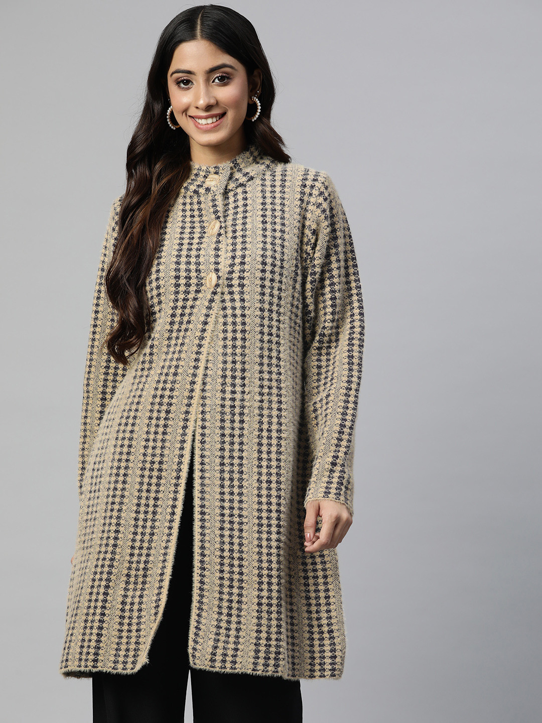 

Pierre Carlo Women Striped Longline Cardigan, Beige