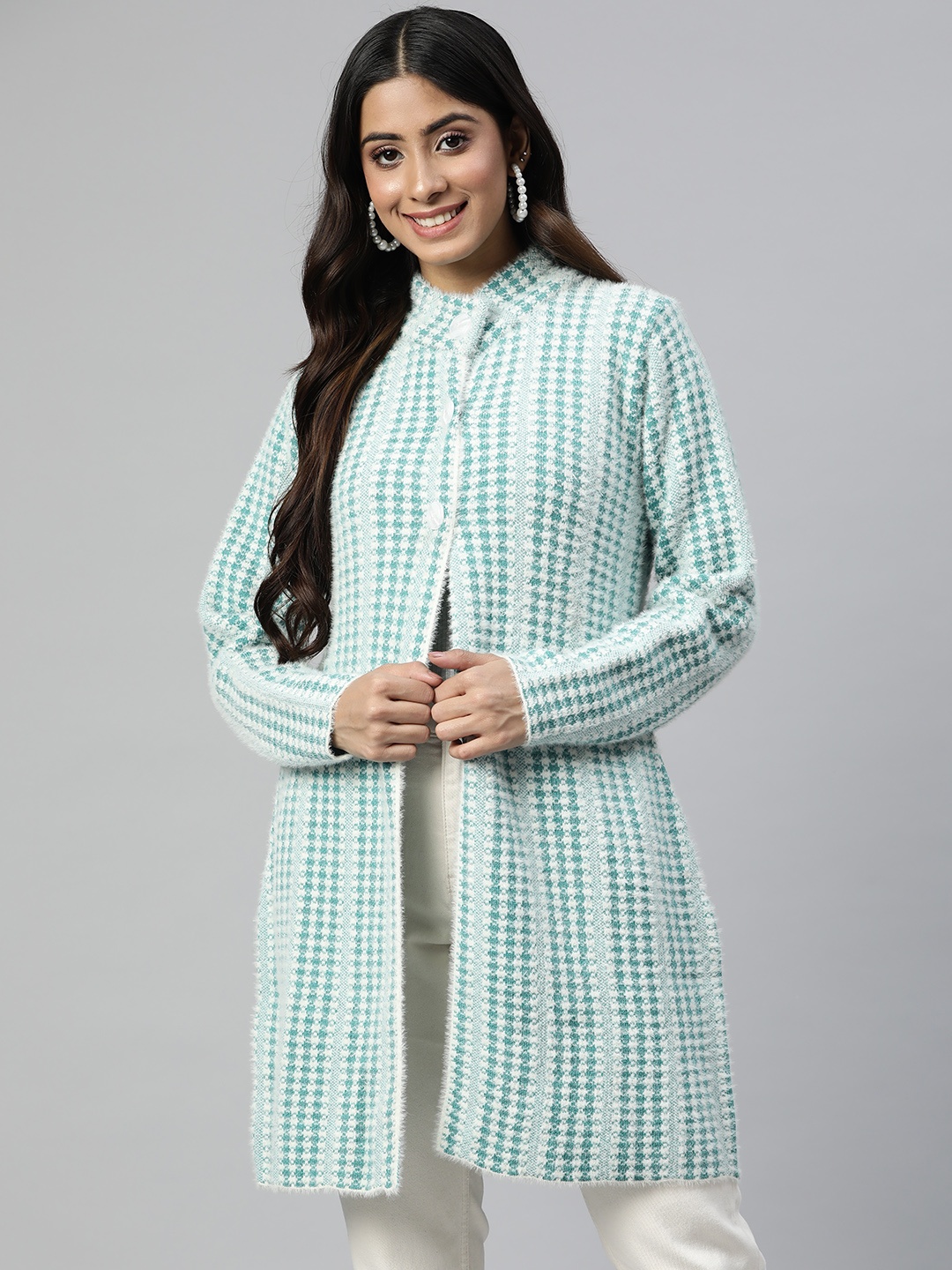 

Pierre Carlo Women Striped Longline Cardigan, Sea green