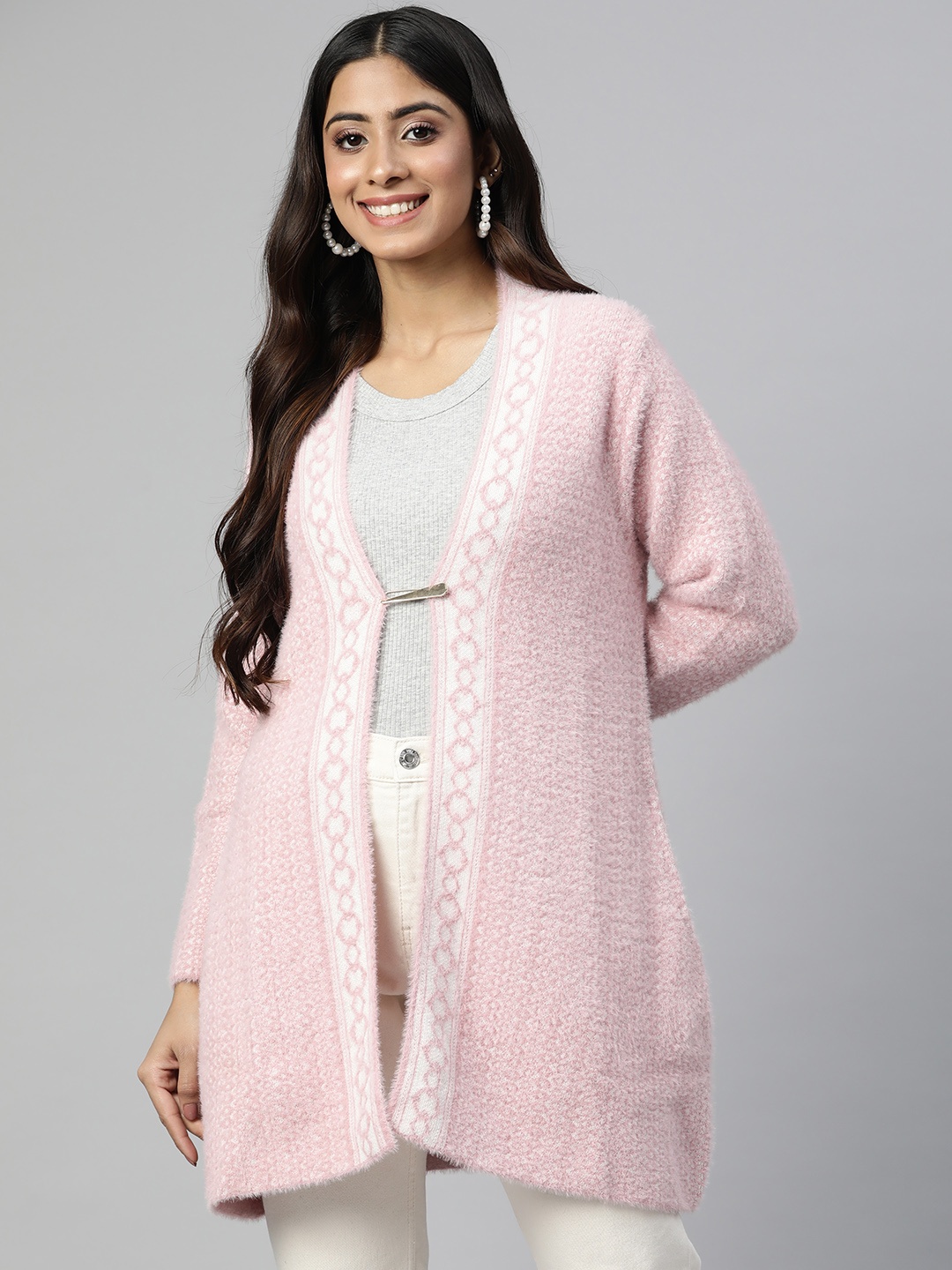 

Pierre Carlo Women Cable Knit Longline Cardigan, Pink