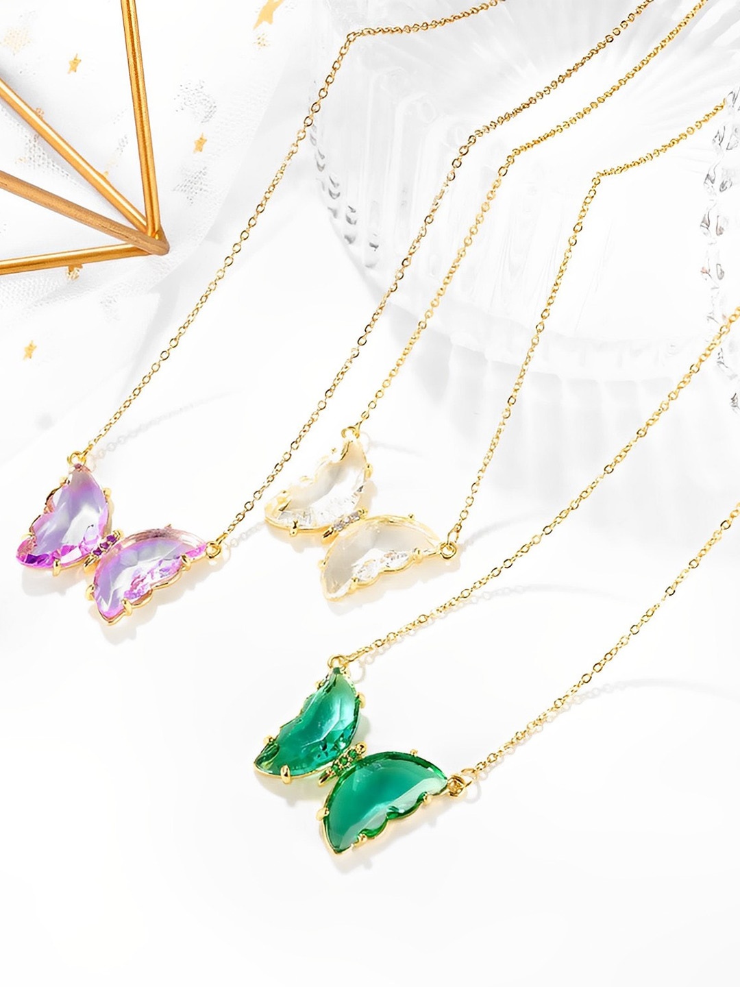 

Pinapes Pack Of 3 Gold-Plated Butterfly Necklace