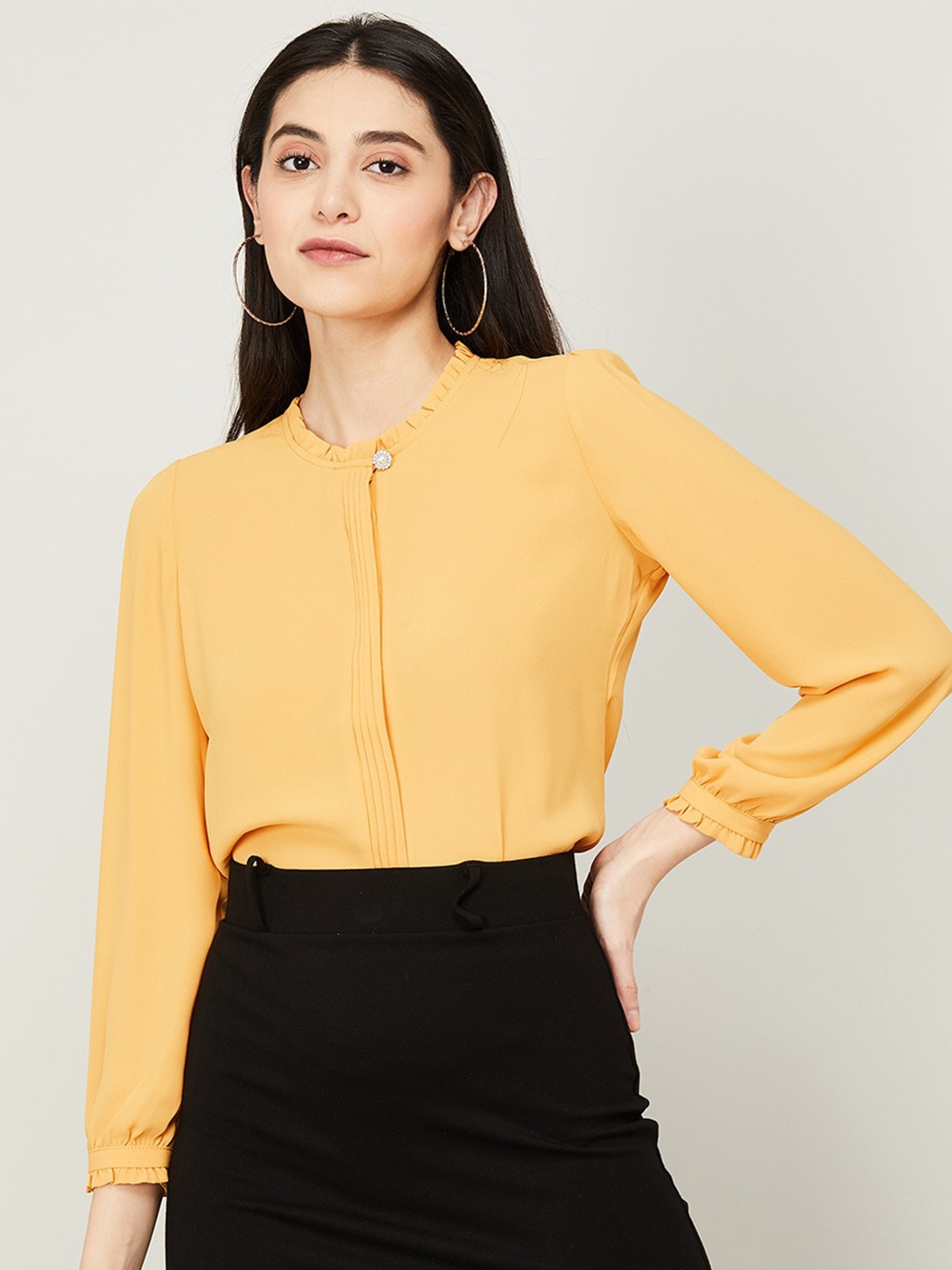 

CODE by Lifestyle Mustard Yellow Mandarin Collar Shirt Style Top