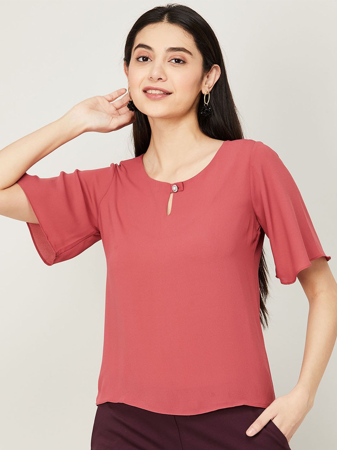 

CODE by Lifestyle Brown Keyhole Neck Top