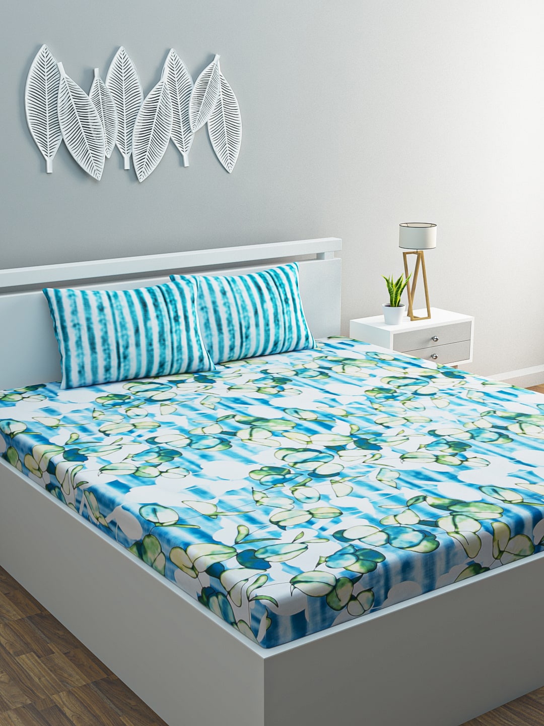 

BLUSH Blue & Green 120 TC Queen Bedsheet with 2 Pillow Covers