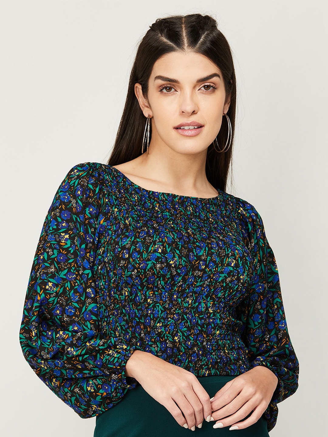 

Ginger by Lifestyle Black & Green Floral Print Top