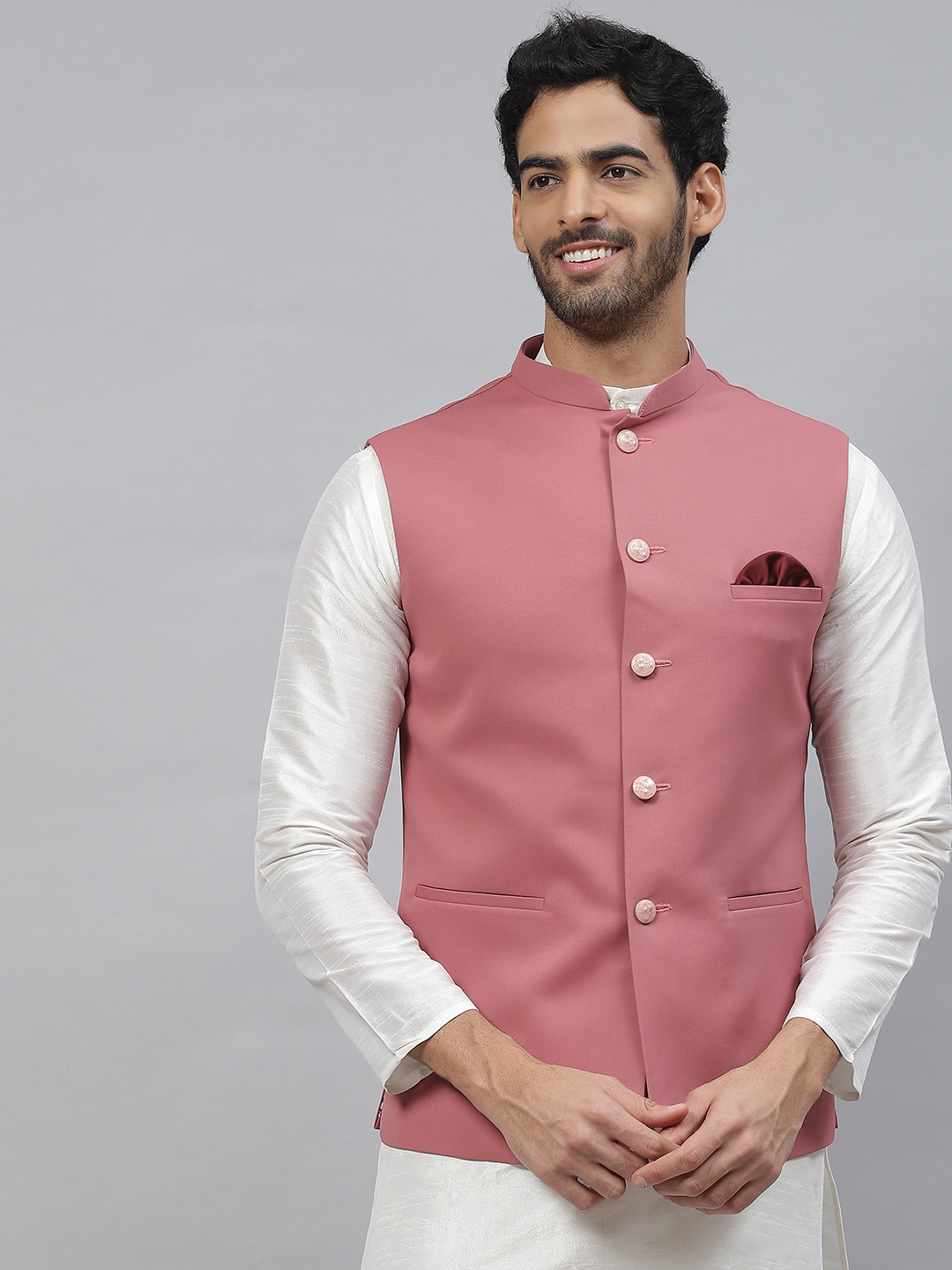 

ESSAS club Men Pink Solid Nehru Jacket
