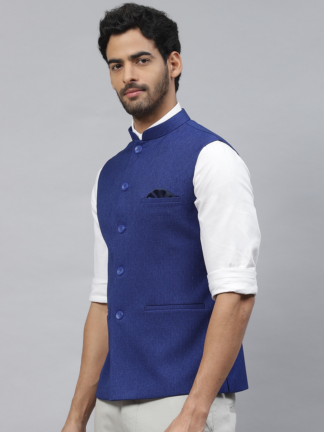 

ESSAS club Men Nehru Jacket with Pocket Square, Blue