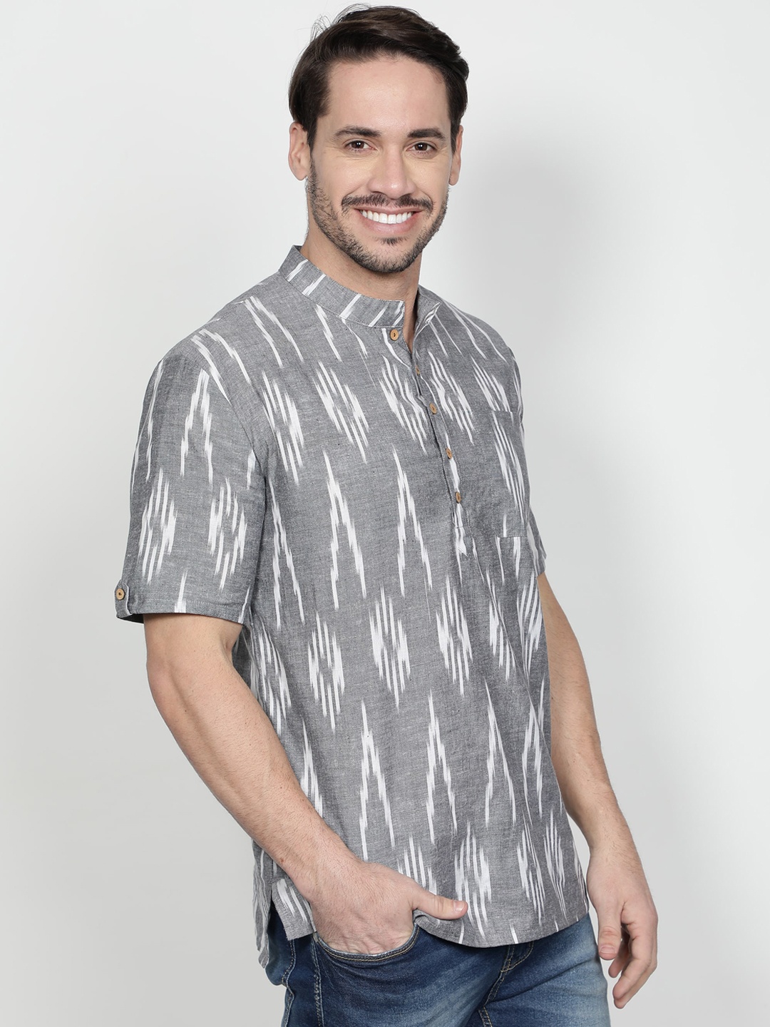 

Cot'N Soft Men Grey Printed Cotton Kurta