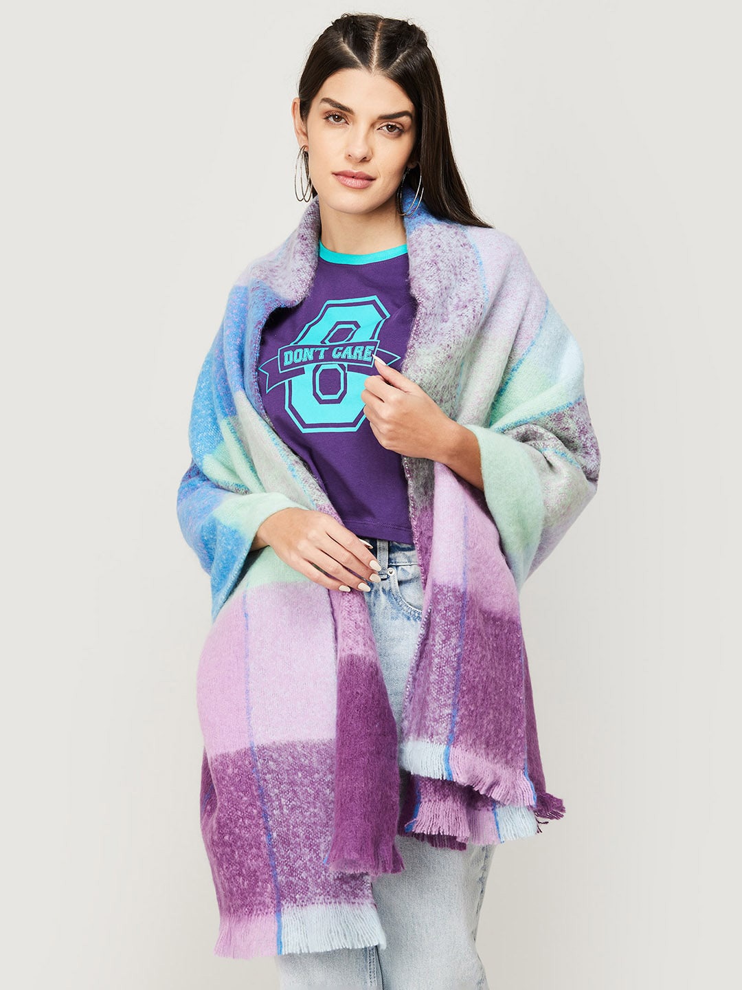 

Ginger by Lifestyle Women Purple & Blue Colourblocked Stole