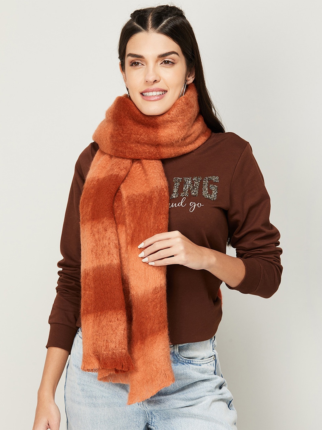

Ginger by Lifestyle Women Orange & Red Striped Stole