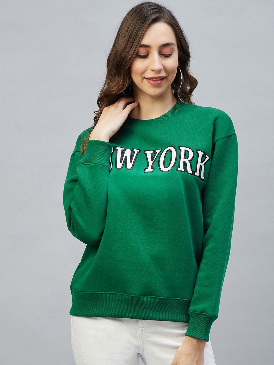 

DELAN Women Green Printed Sweatshirt