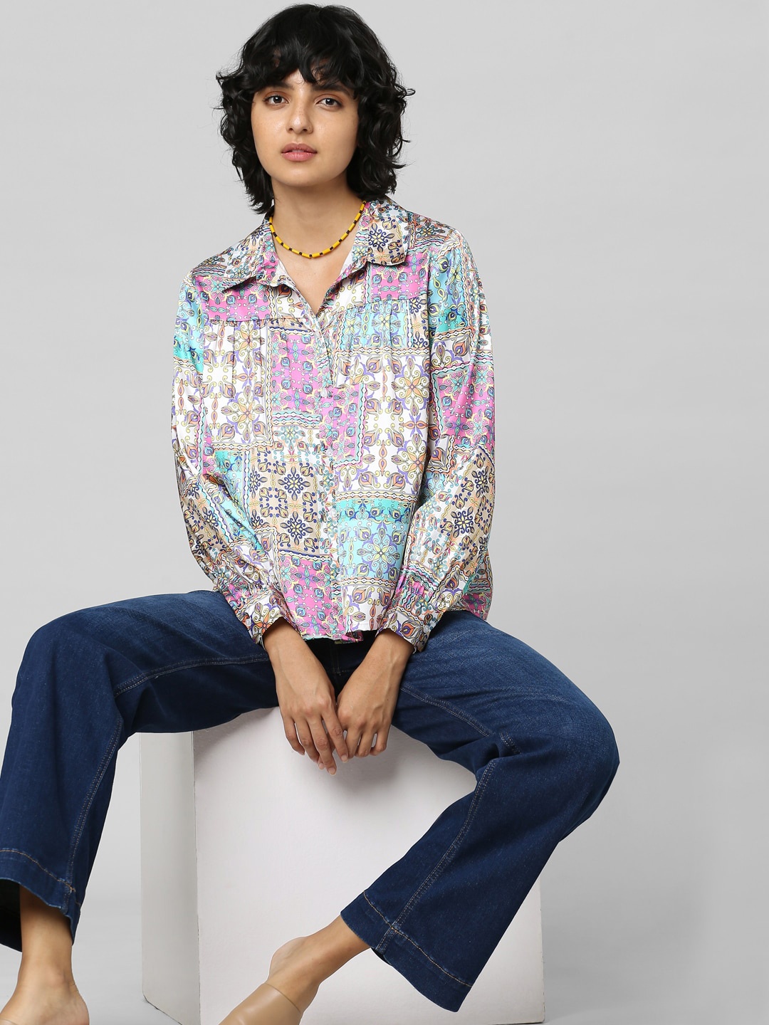 

ONLY Women Purple & Off White Printed Casual Shirt