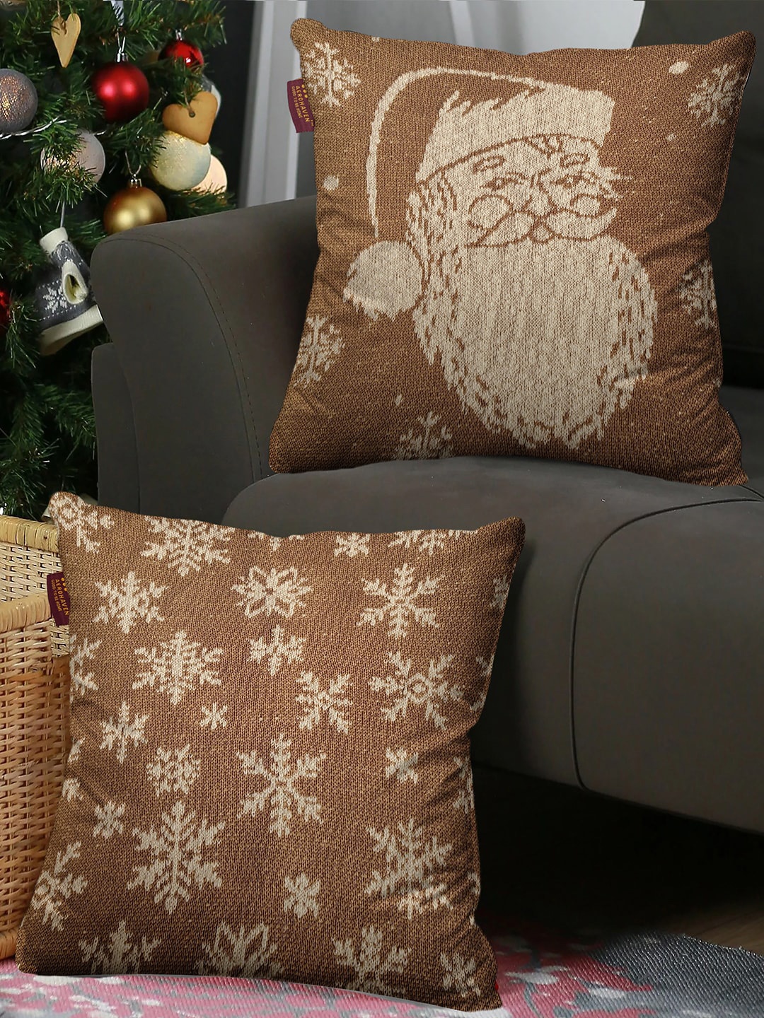 

AEROHAVEN Brown & Beige Set of 2 Geometric Print Cotton Square Cushion Covers