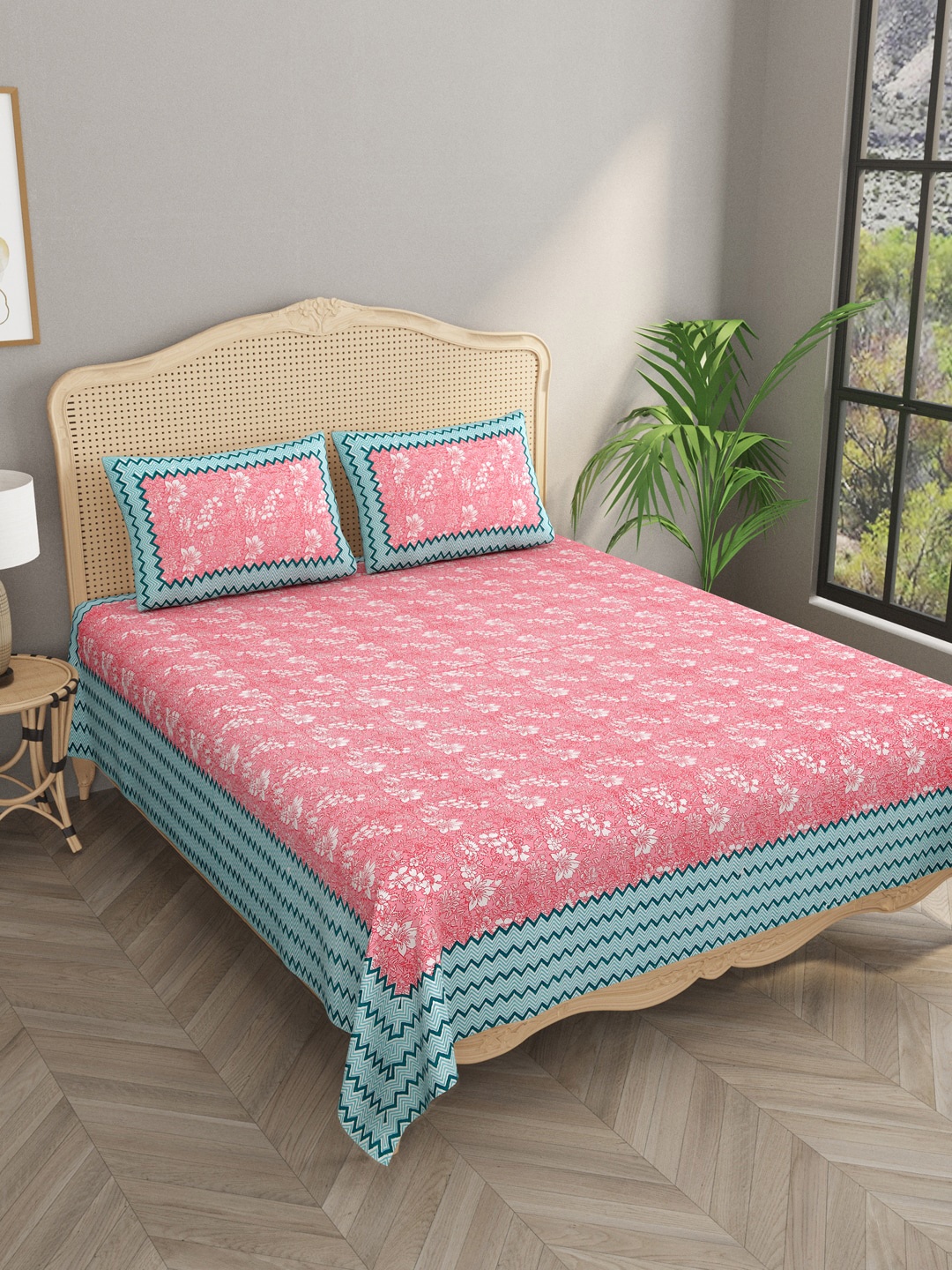 

Gulaab Jaipur Pink & White Floral 400 TC King Bedsheet with 2 Pillow Covers