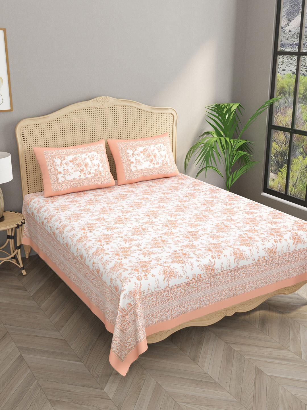 

Gulaab Jaipur Pink & White Floral 400 TC King Bedsheet with 2 Pillow Covers