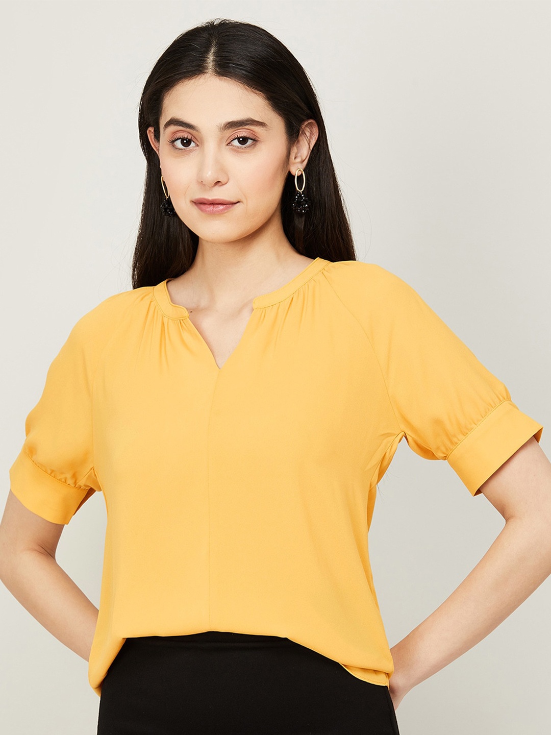 

CODE by Lifestyle Mustard Yellow Mandarin Collar Top