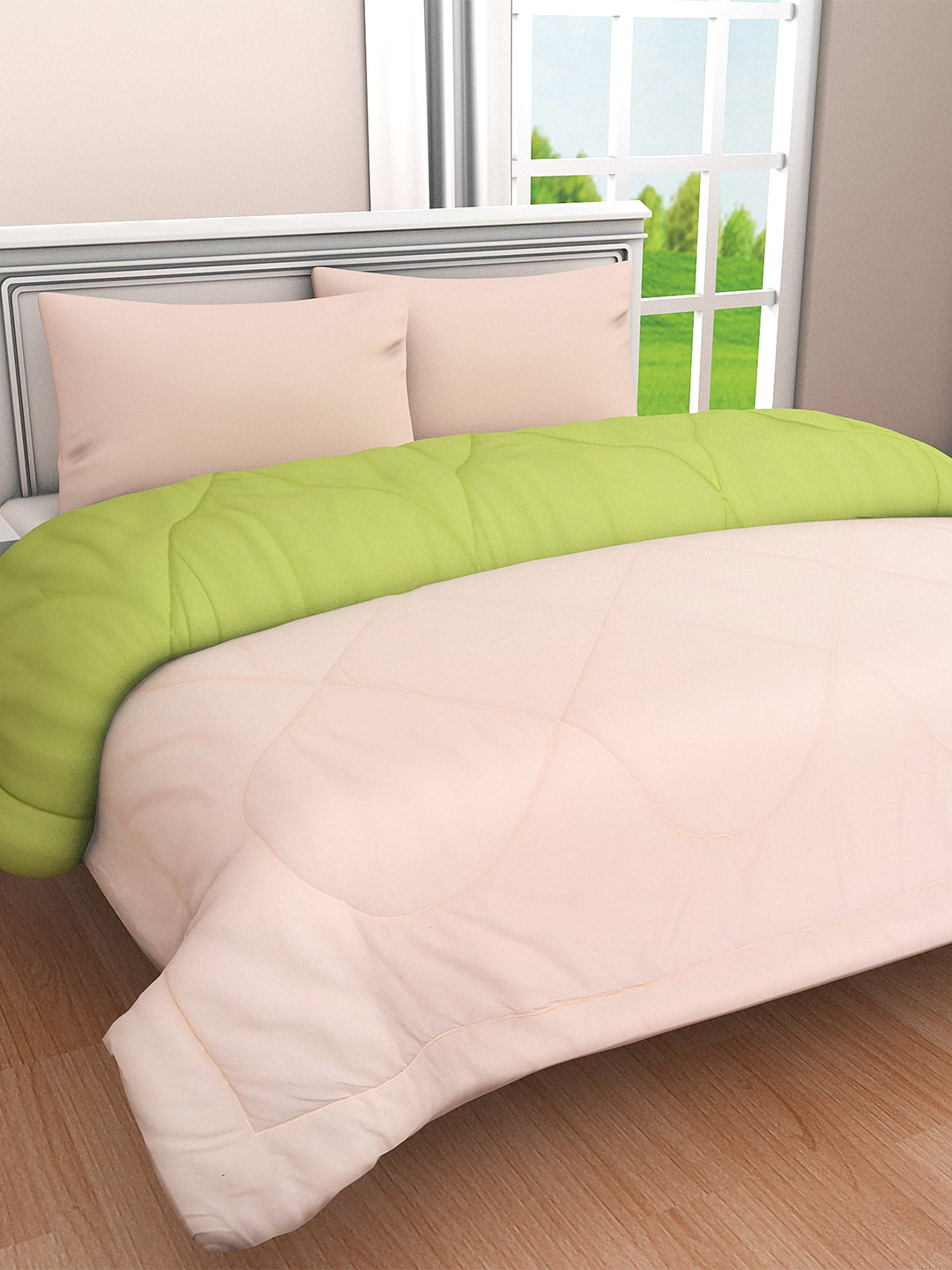

Clasiko Peach & Green Cotton Heavy Winter Double Bed Comforter 210 GSM
