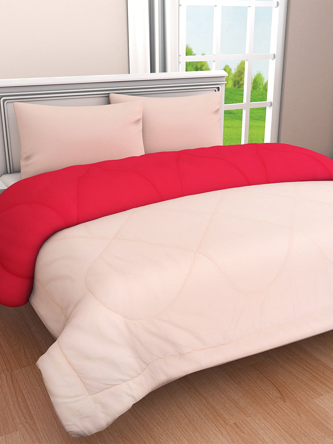 

Clasiko Peach-Coloured & Pink Cotton Heavy Winter Double Bed Comforter 210 GSM