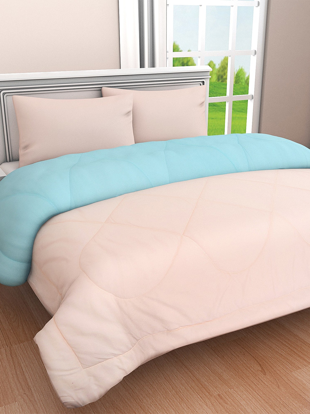 

Clasiko Peach & Blue Cotton Heavy Winter Double Bed Comforter 210 GSM