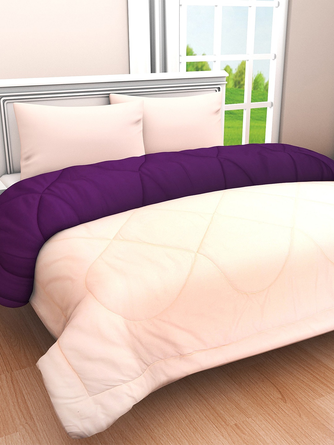 

Clasiko Peach-Coloured & Purple Cotton Heavy Winter Double Bed Comforter 210 GSM