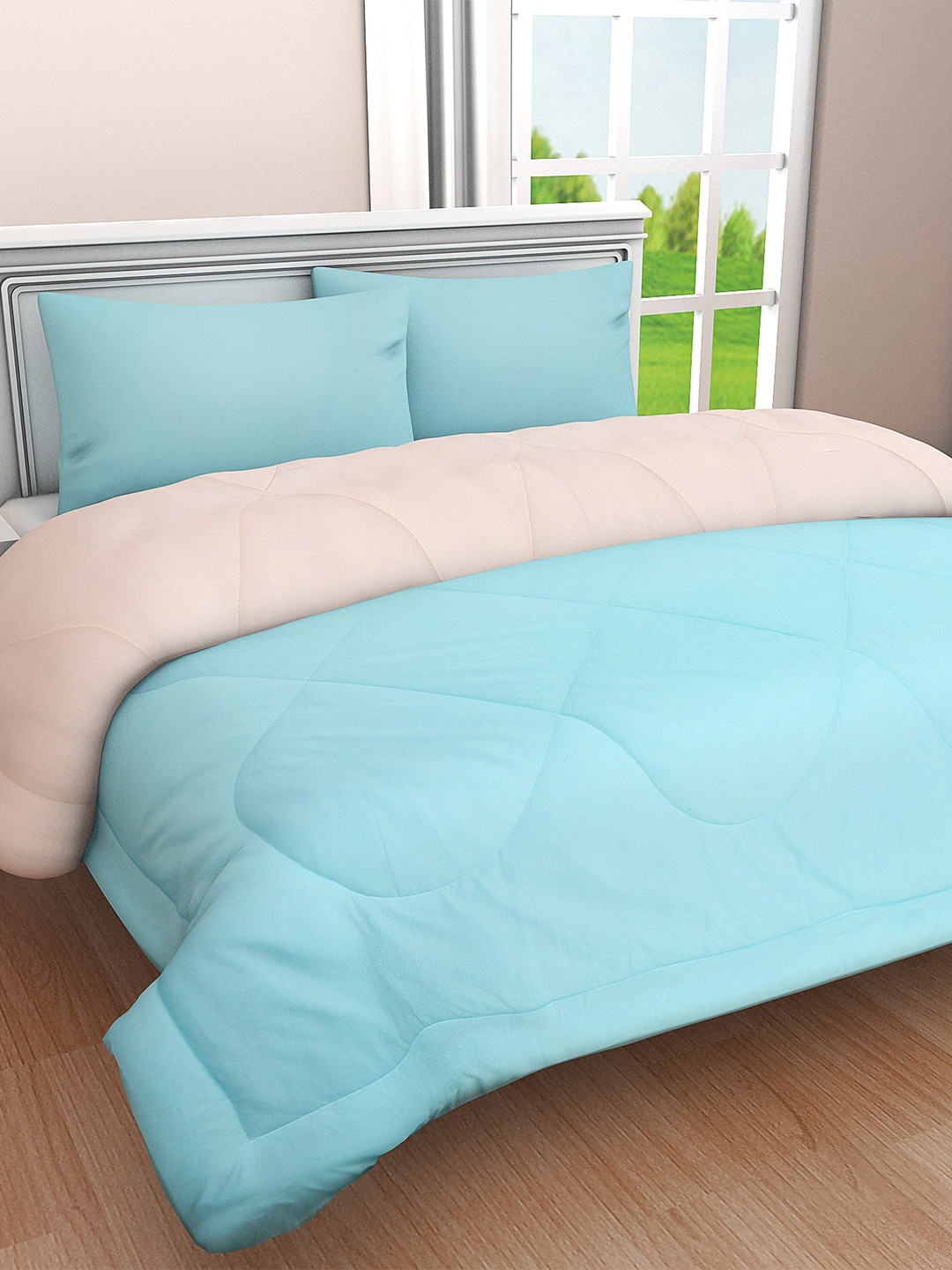 

Clasiko Blue & Peach Cotton Heavy Winter Double Bed Comforter 210 GSM