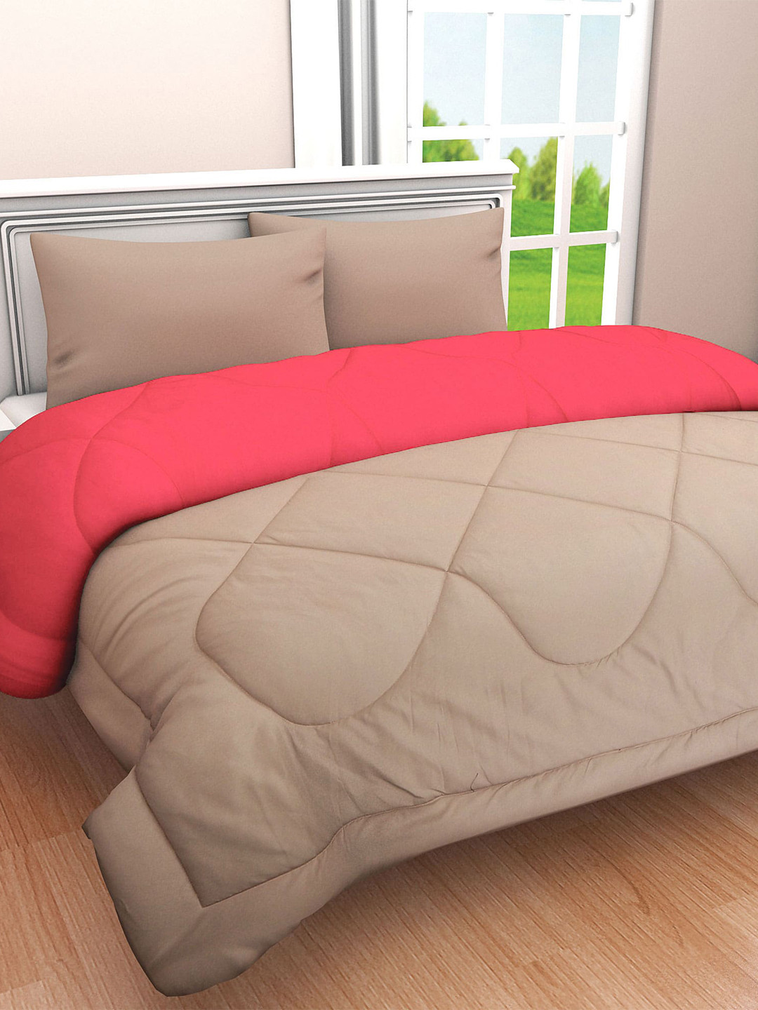 

Clasiko Taupe & Pink Cotton Heavy Winter Double Bed Comforter 210 GSM