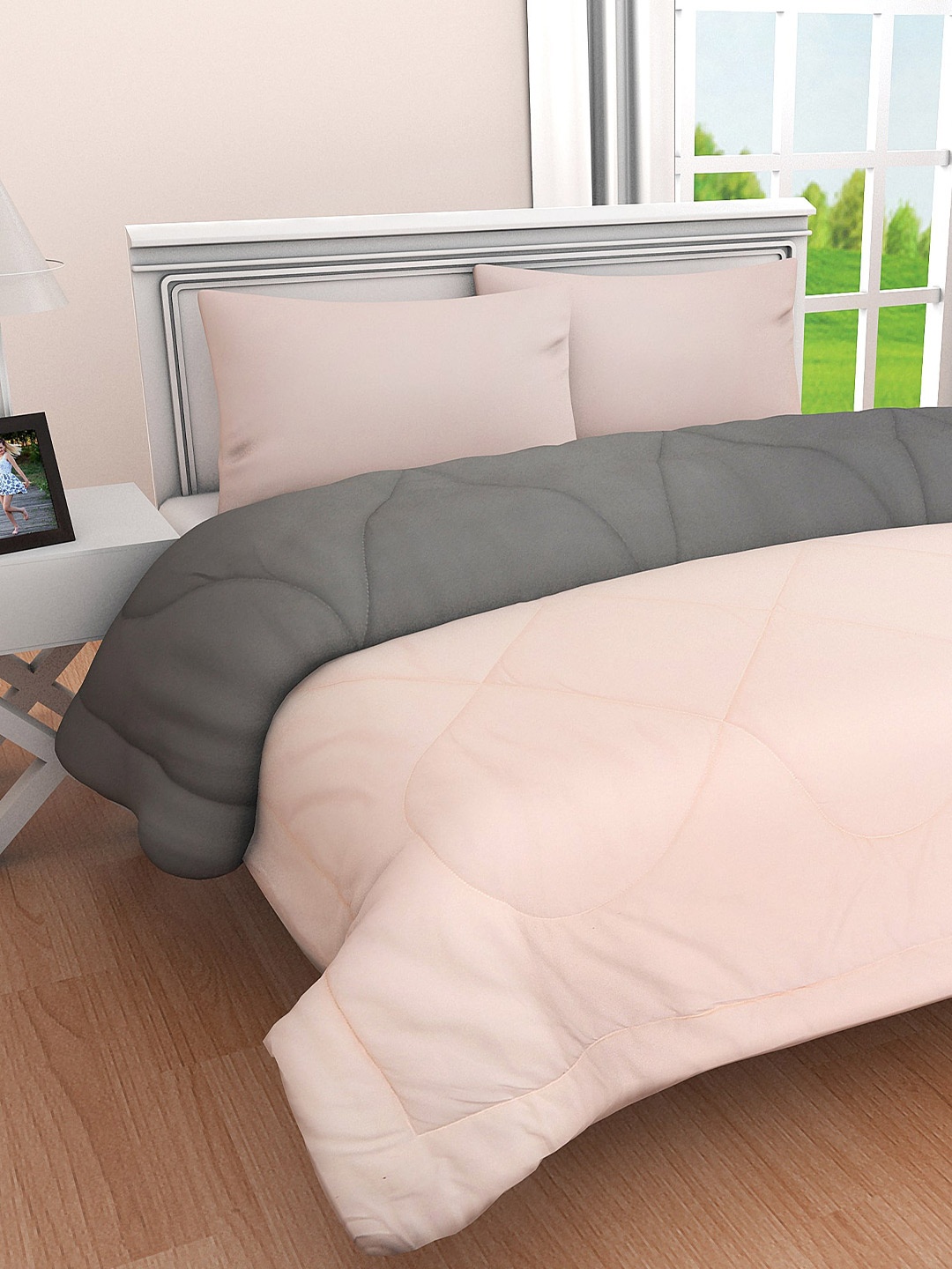 

Clasiko Peach & Grey Cotton Heavy Winter Double Bed Comforter 210 GSM