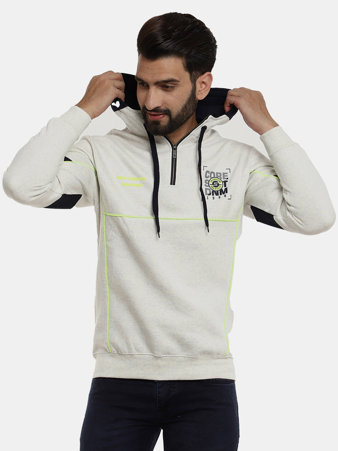 

V-Mart Men Off White Fleece Hooded Sweatshirt