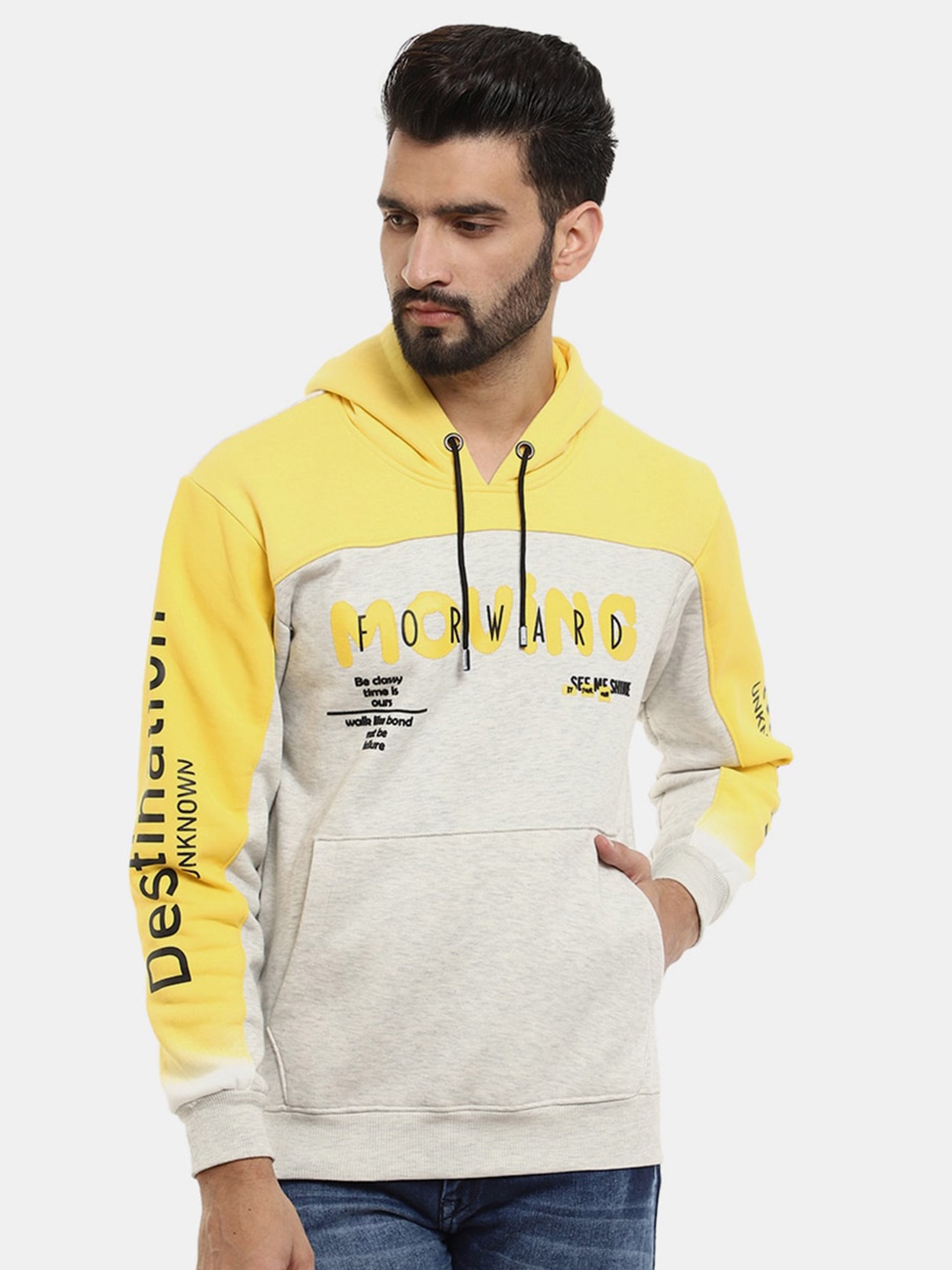 

V-Mart Men Yellow Printed Fleece Sweatshirt