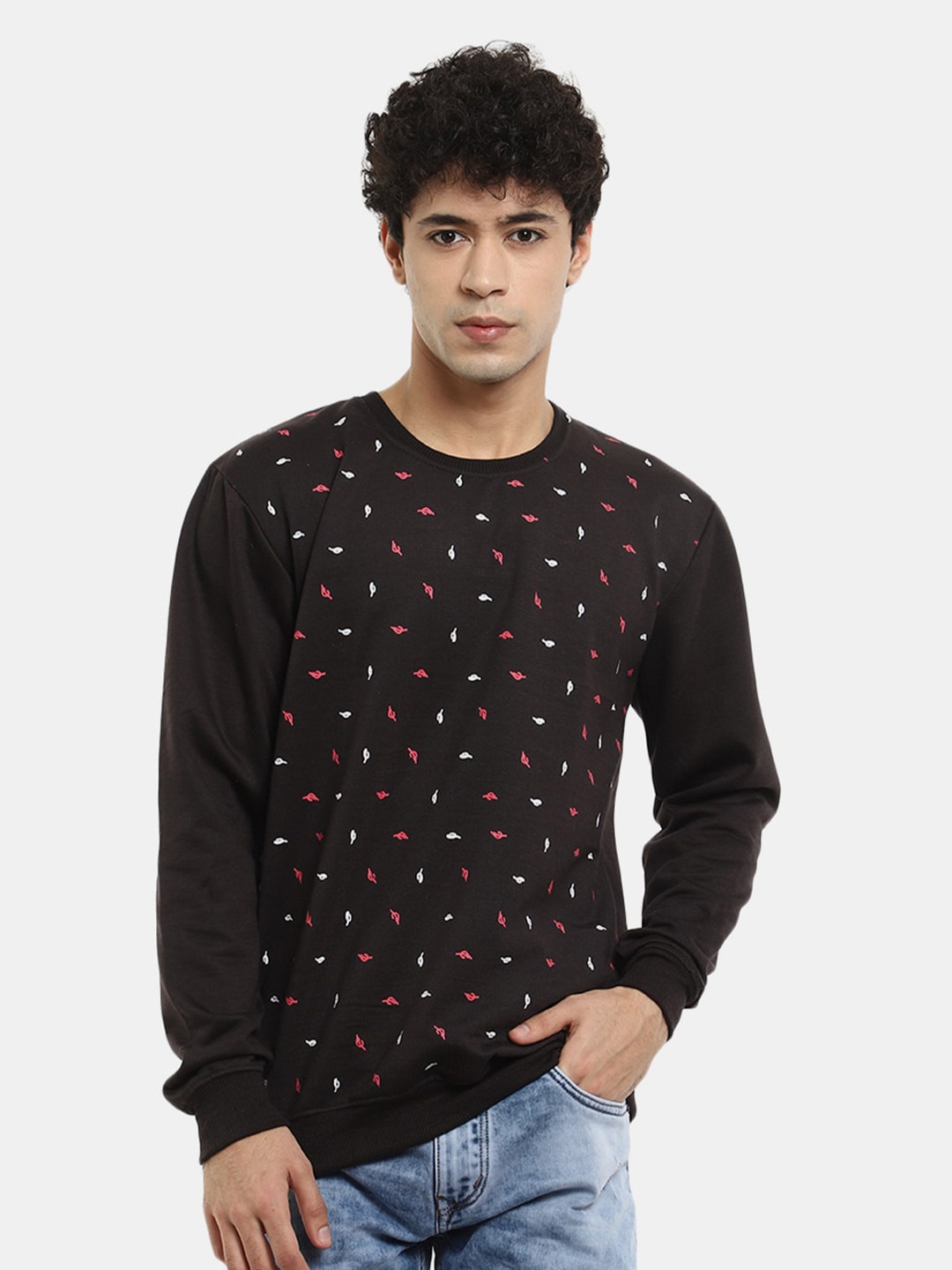 

V-Mart Round Neck Printed Sweatshirt, Black