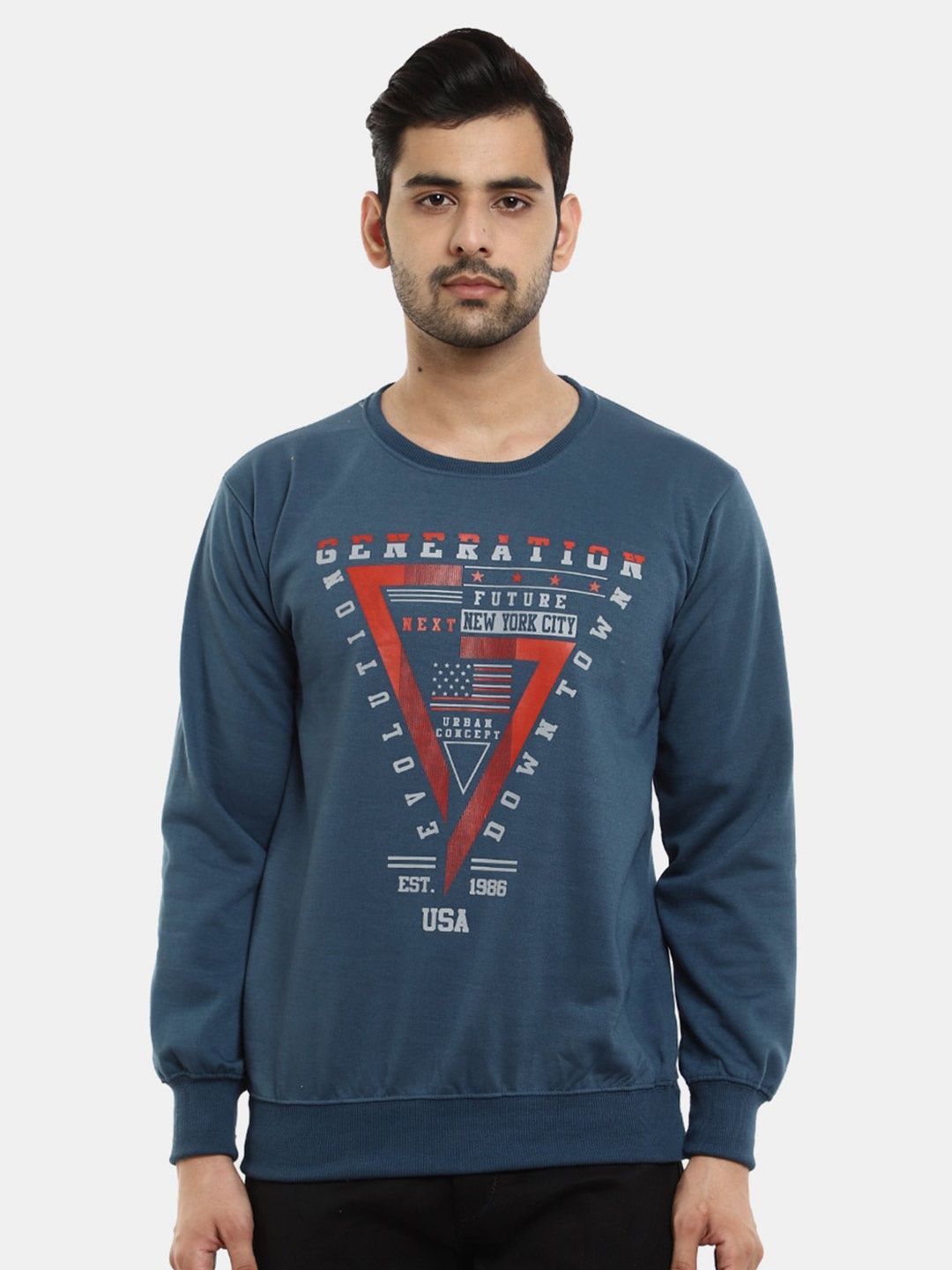 

V-Mart Round Neck Printed Sweatshirt, Teal