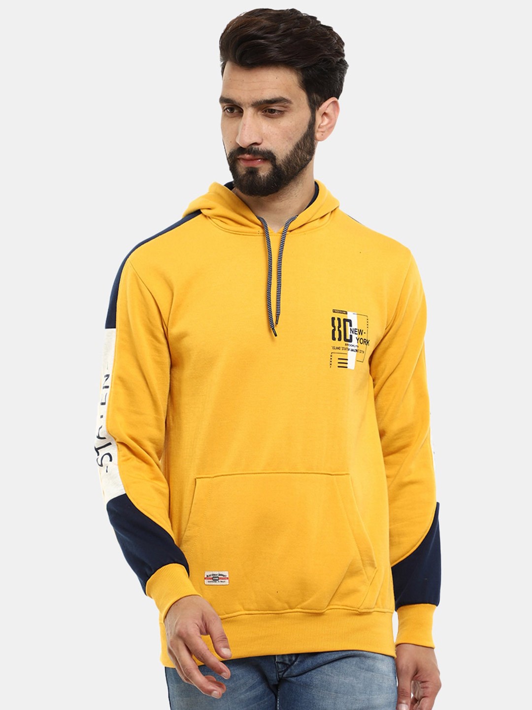 

V-Mart Men Mustard Printed Hooded Sweatshirt