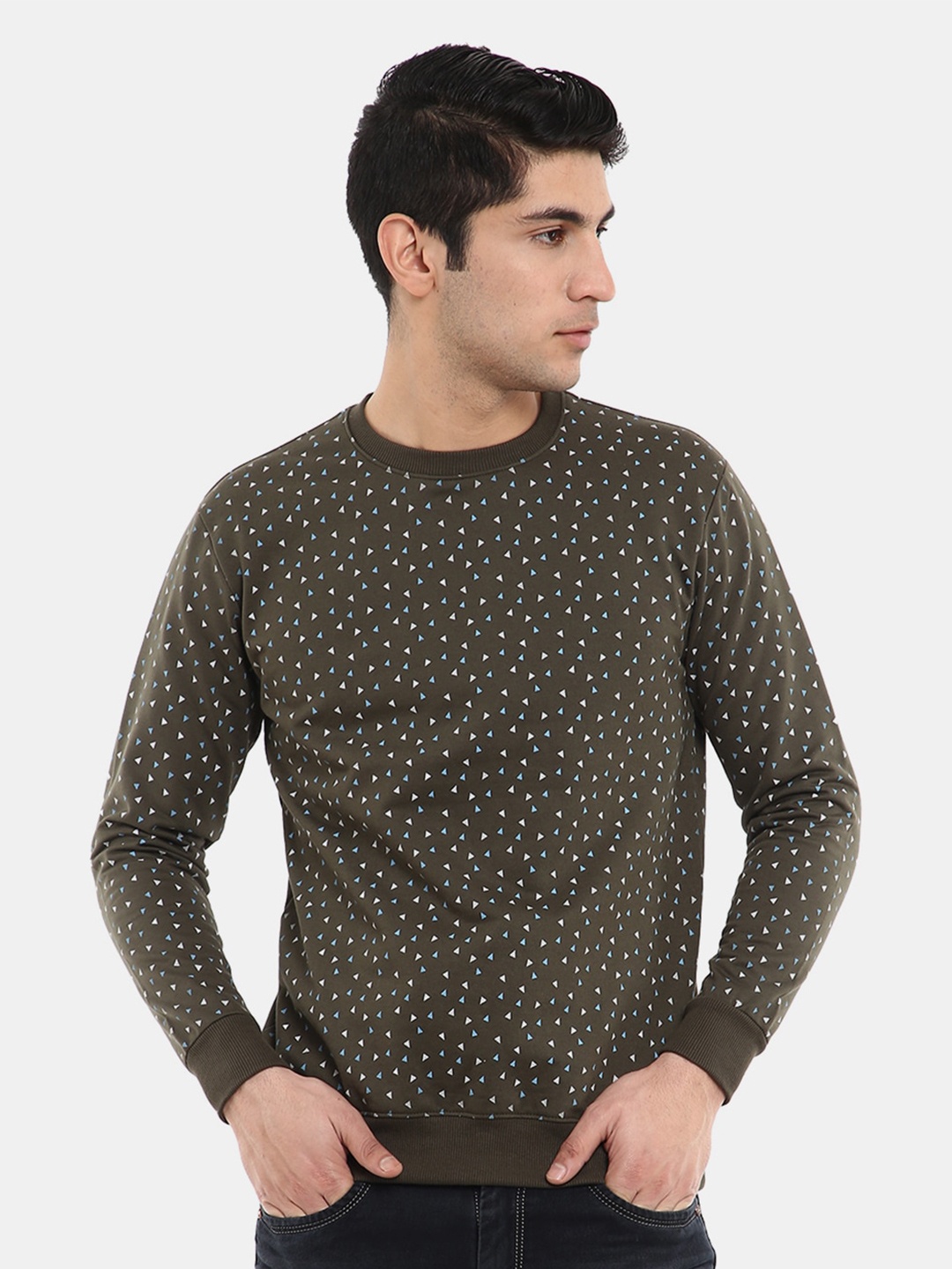 

V-Mart Men Olive Green Printed Sweatshirt