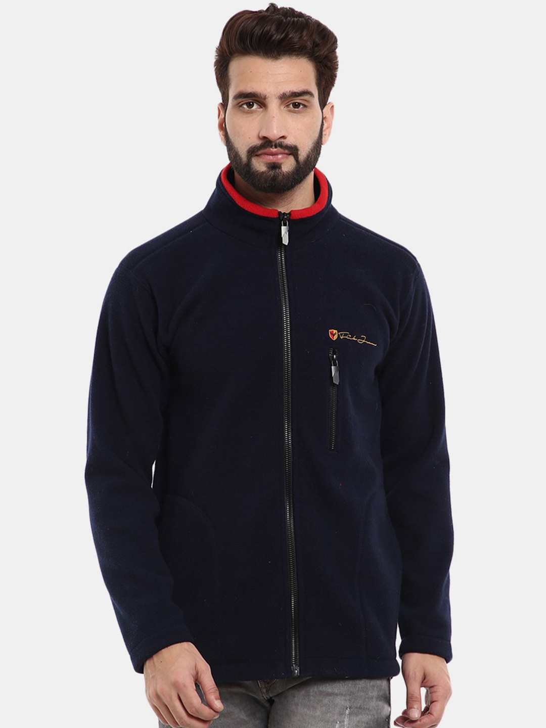 

V-Mart Front-Open Mock Collar Sweatshirt, Navy blue